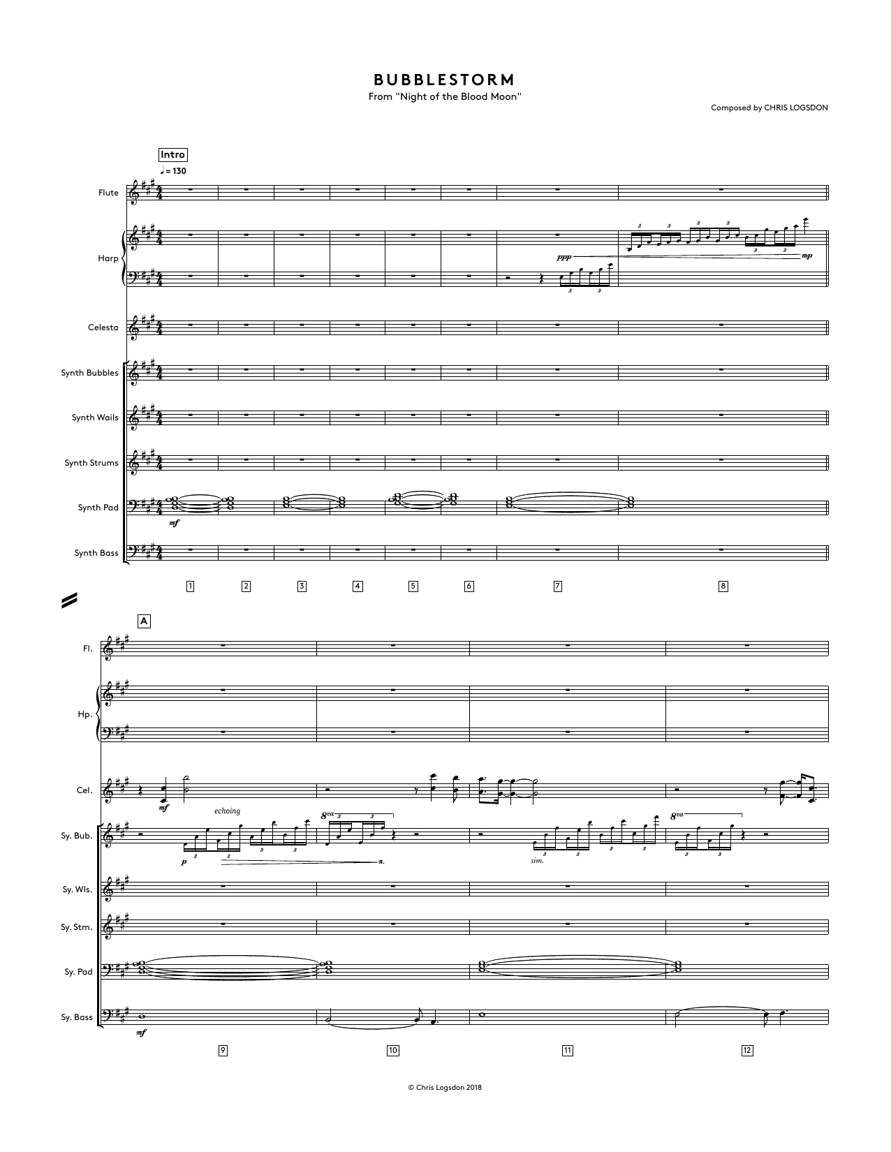 Chris Logsdon Bubblestorm (from Night of the Blood Moon) - Full Score Sheet Music Notes & Chords for Performance Ensemble - Download or Print PDF
