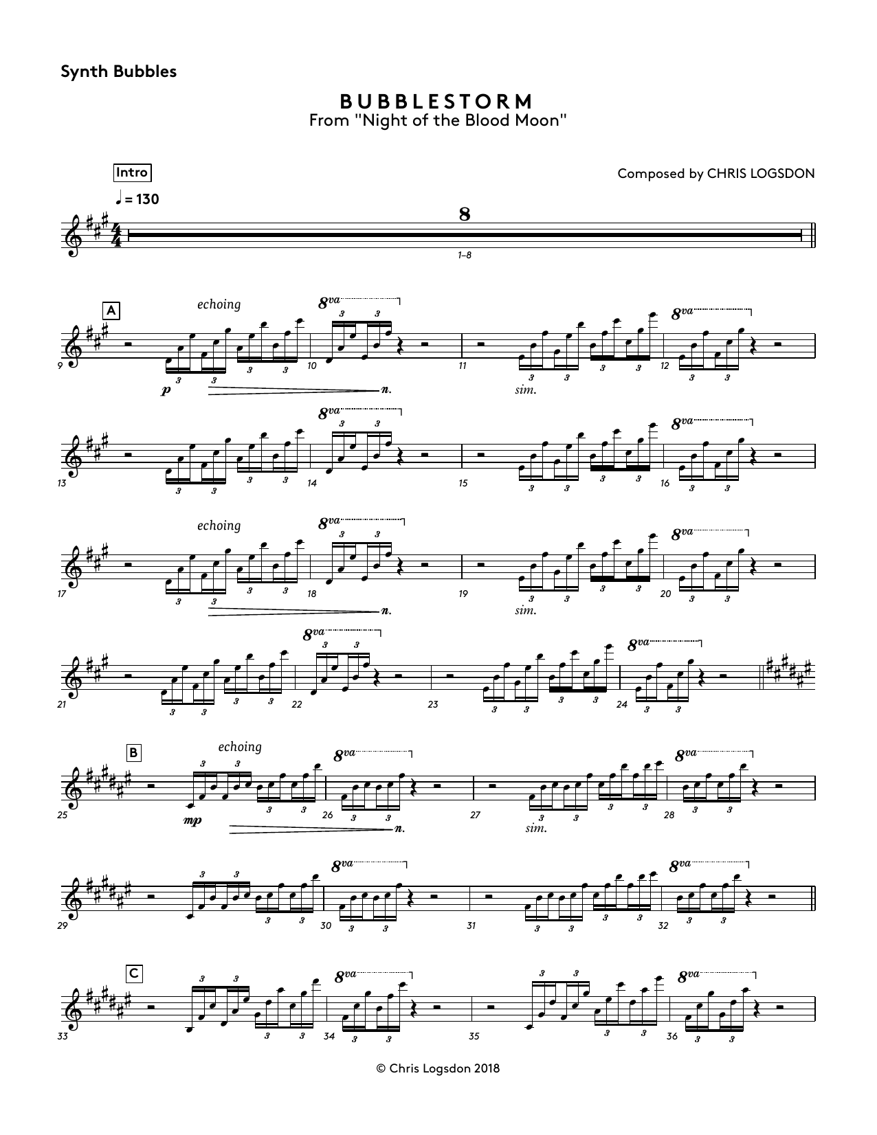 Chris Logsdon Bubblestorm (from Night of the Blood Moon) - Synth Bubbles Sheet Music Notes & Chords for Performance Ensemble - Download or Print PDF