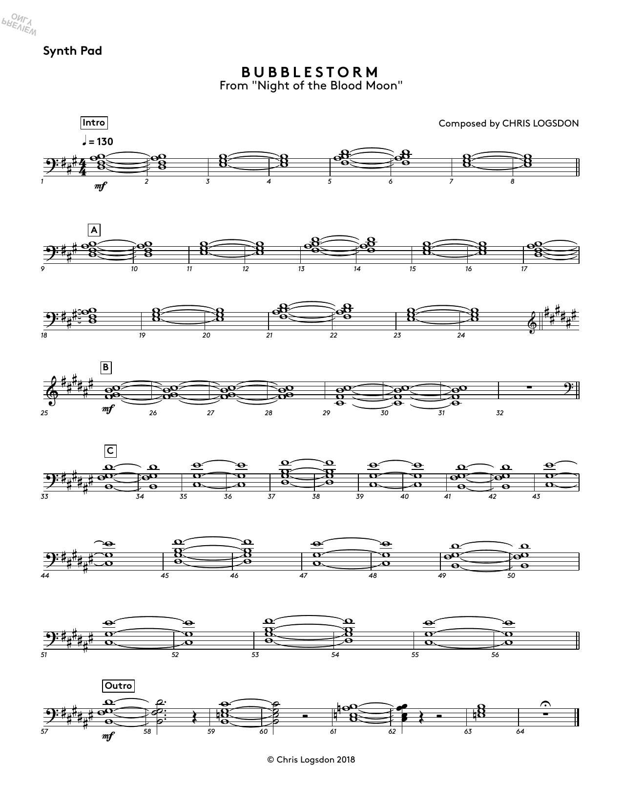 Chris Logsdon Bubblestorm (from Night of the Blood Moon) - Synth Pad Sheet Music Notes & Chords for Performance Ensemble - Download or Print PDF