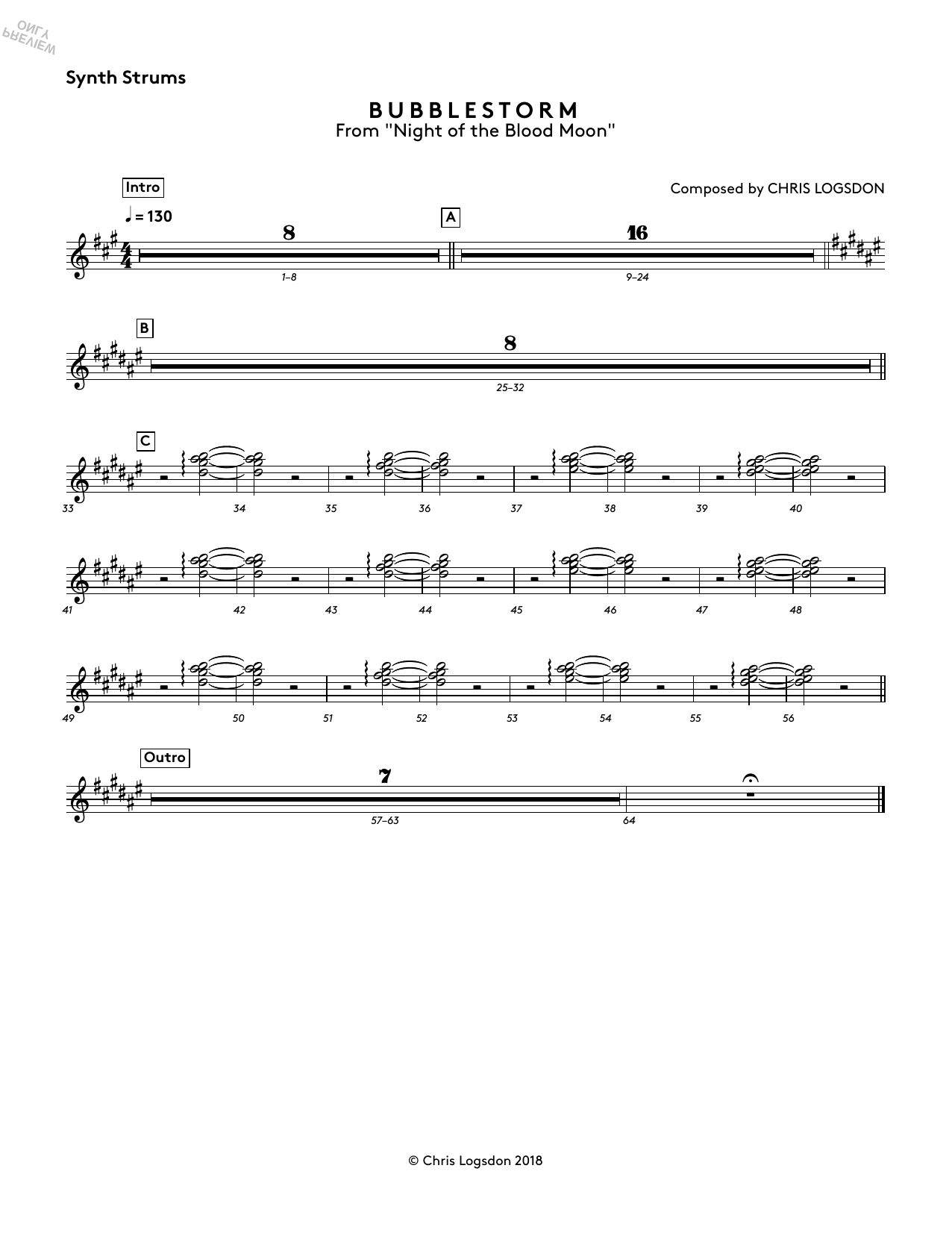 Chris Logsdon Bubblestorm (from Night of the Blood Moon) - Synth Strums Sheet Music Notes & Chords for Performance Ensemble - Download or Print PDF