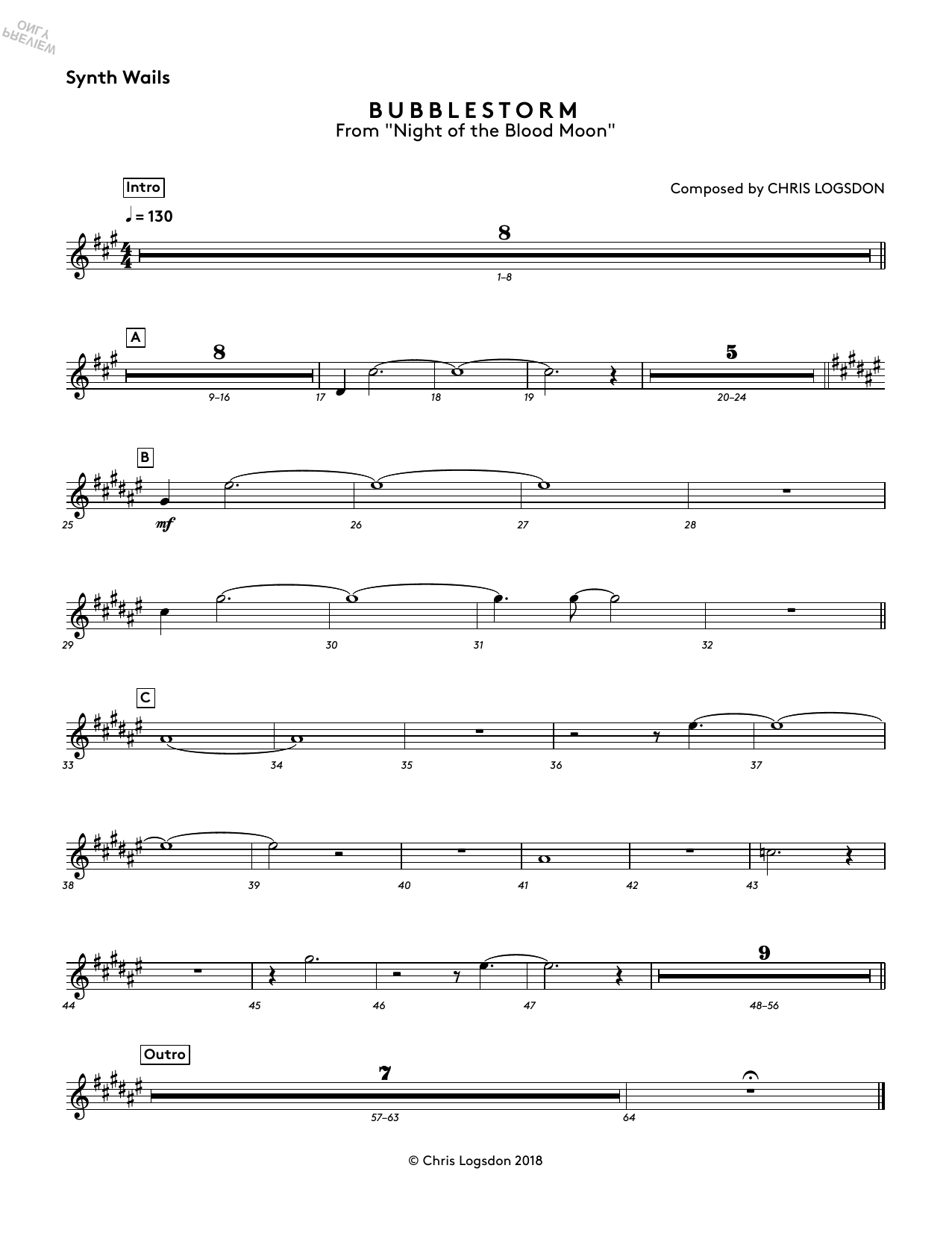 Chris Logsdon Bubblestorm (from Night of the Blood Moon) - Synth Wails Sheet Music Notes & Chords for Performance Ensemble - Download or Print PDF