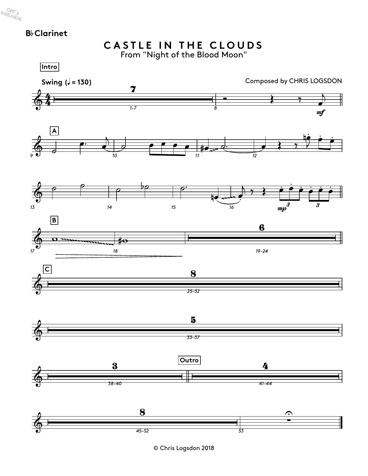 Chris Logsdon Castle In The Clouds (from Night of the Blood Moon) - Bb Clarinet Sheet Music Notes & Chords for Performance Ensemble - Download or Print PDF