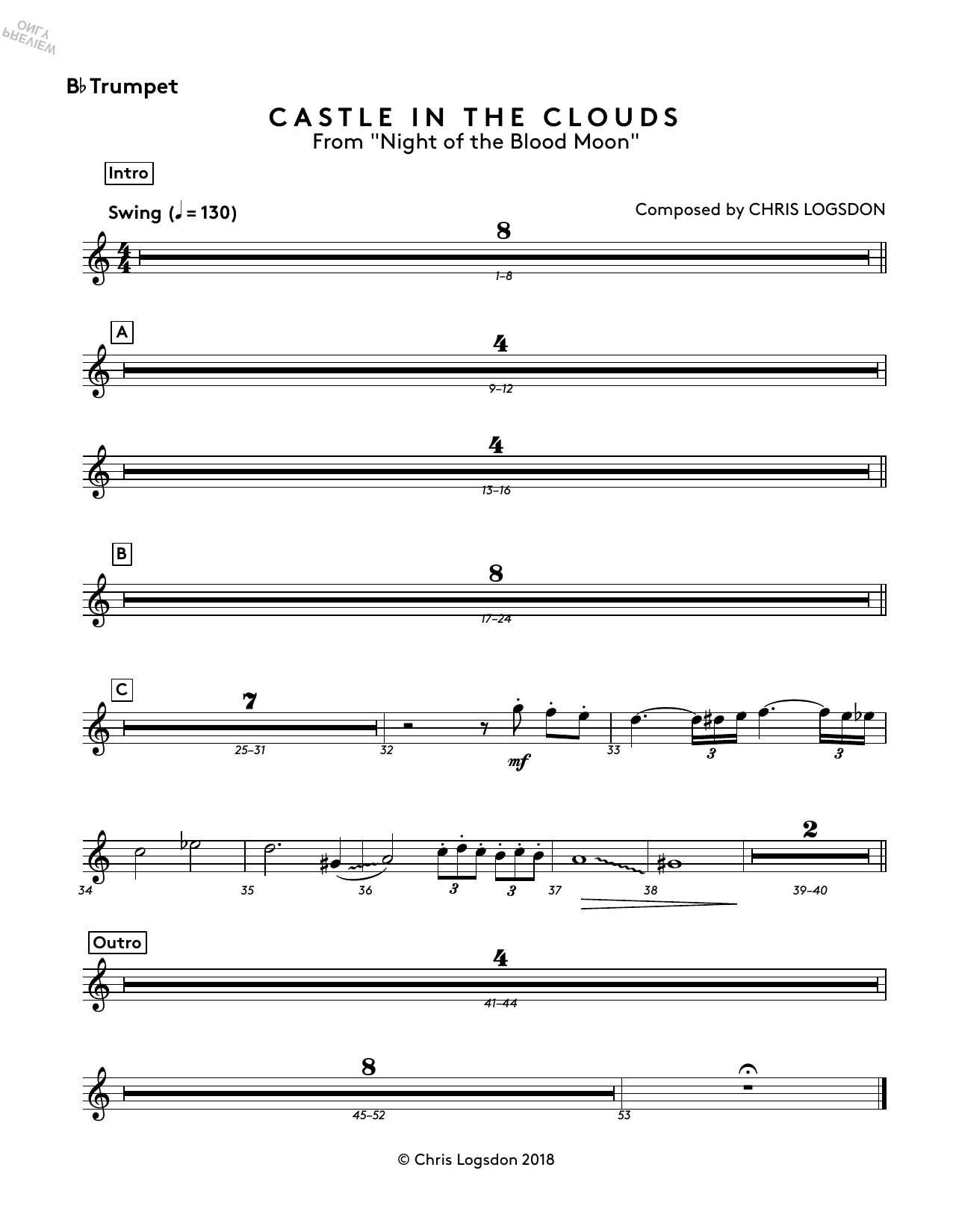 Chris Logsdon Castle In The Clouds (from Night of the Blood Moon) - Bb Trumpet Sheet Music Notes & Chords for Performance Ensemble - Download or Print PDF
