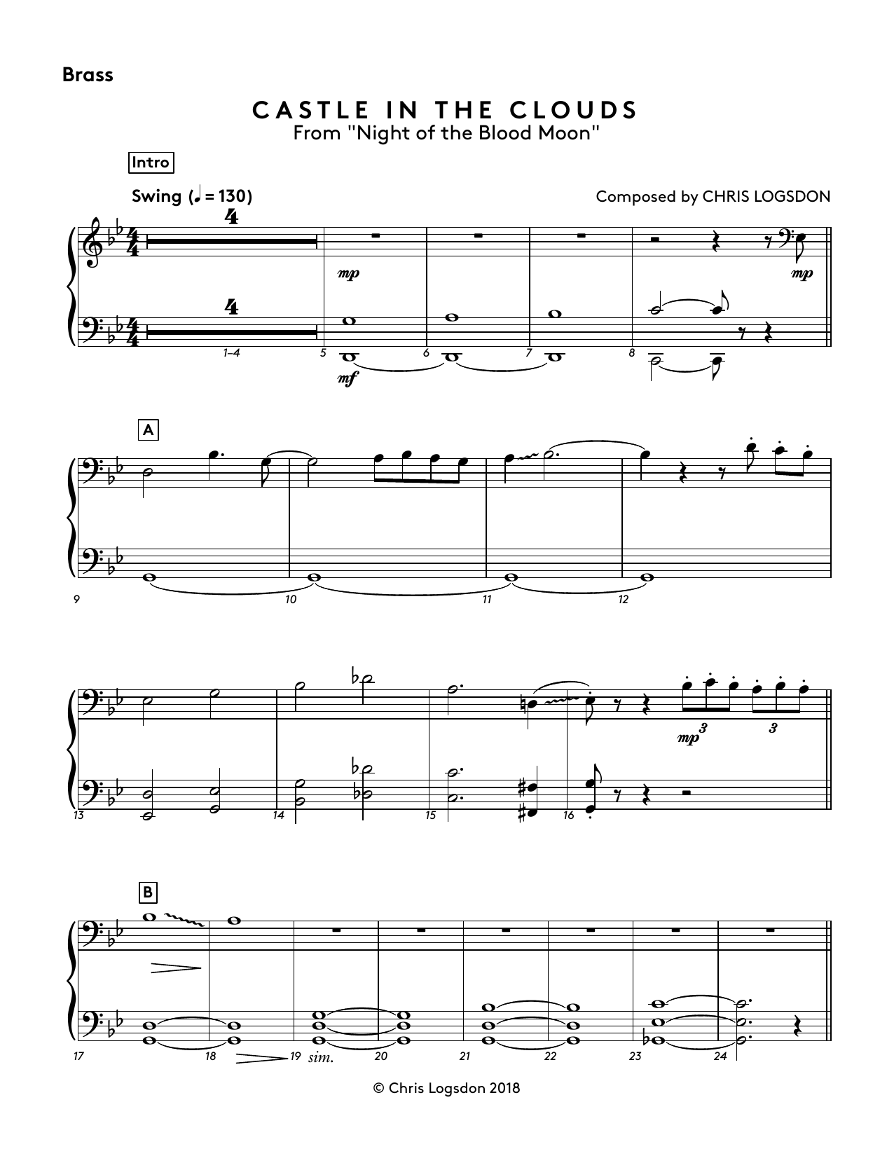 Chris Logsdon Castle In The Clouds (from Night of the Blood Moon) - Brass Sheet Music Notes & Chords for Performance Ensemble - Download or Print PDF