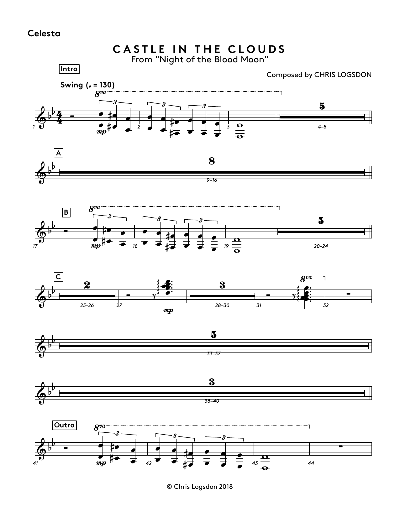 Chris Logsdon Castle In The Clouds (from Night of the Blood Moon) - Celesta Sheet Music Notes & Chords for Performance Ensemble - Download or Print PDF
