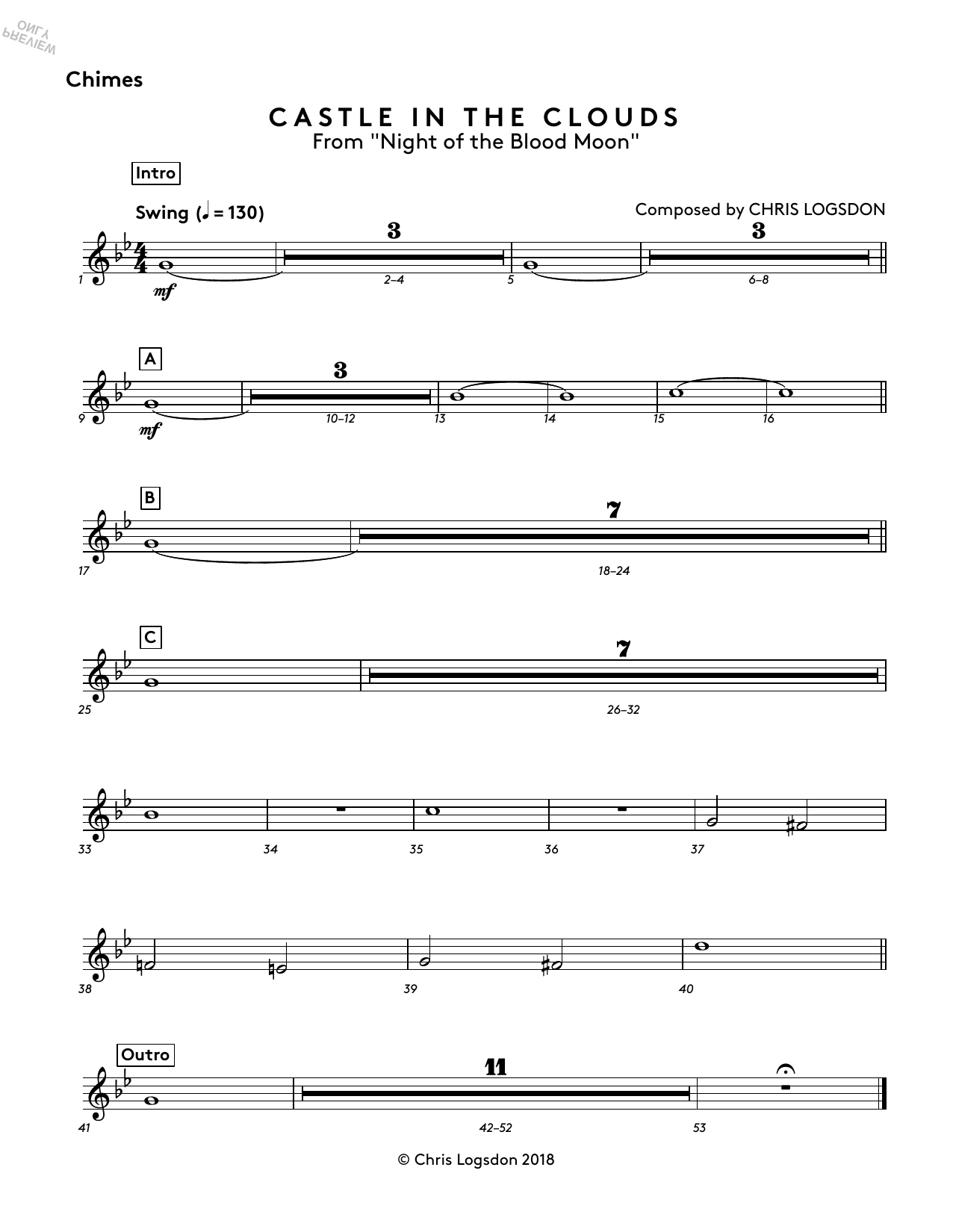 Chris Logsdon Castle In The Clouds (from Night of the Blood Moon) - Chimes Sheet Music Notes & Chords for Performance Ensemble - Download or Print PDF