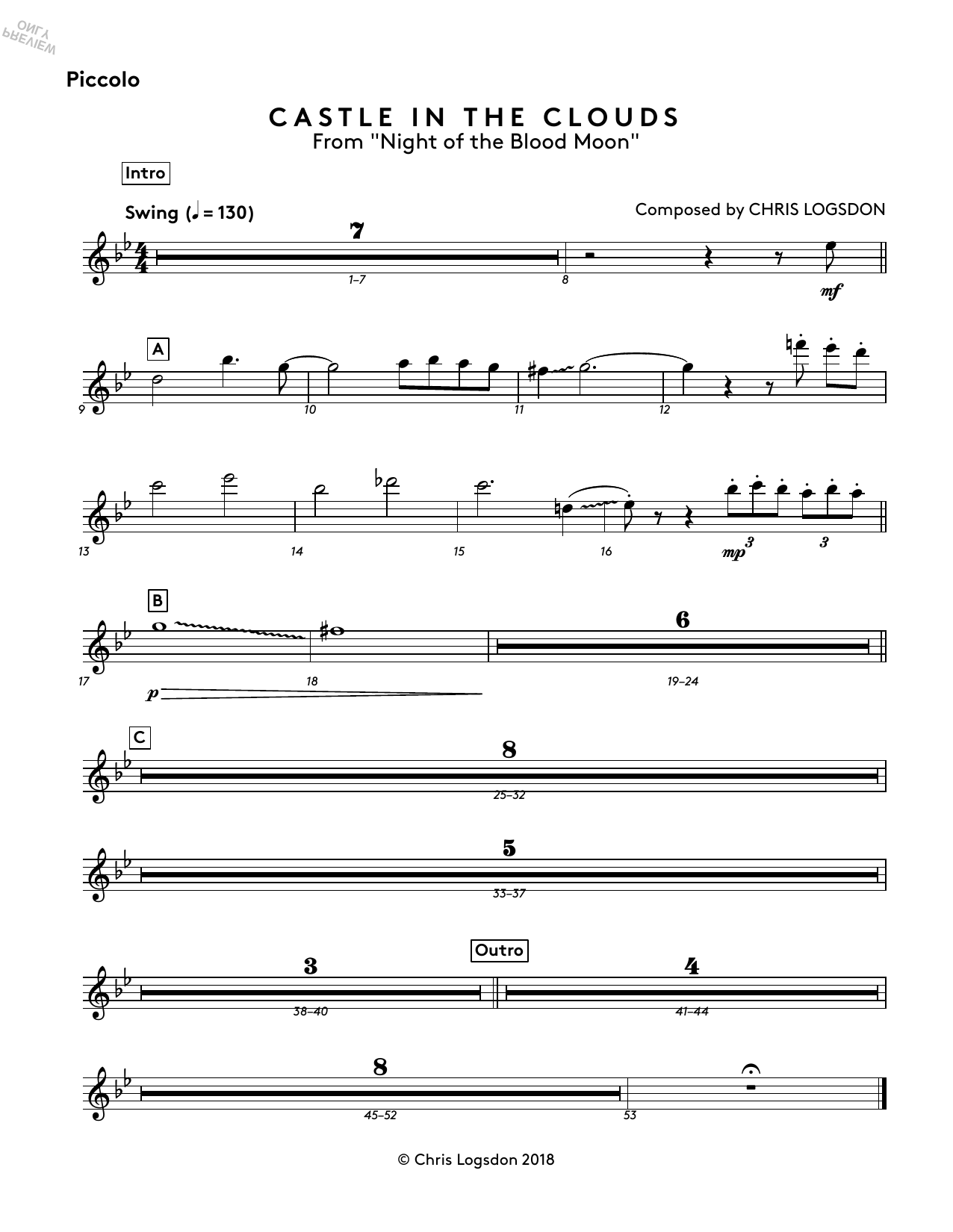 Chris Logsdon Castle In The Clouds (from Night of the Blood Moon) - Piccolo Sheet Music Notes & Chords for Performance Ensemble - Download or Print PDF