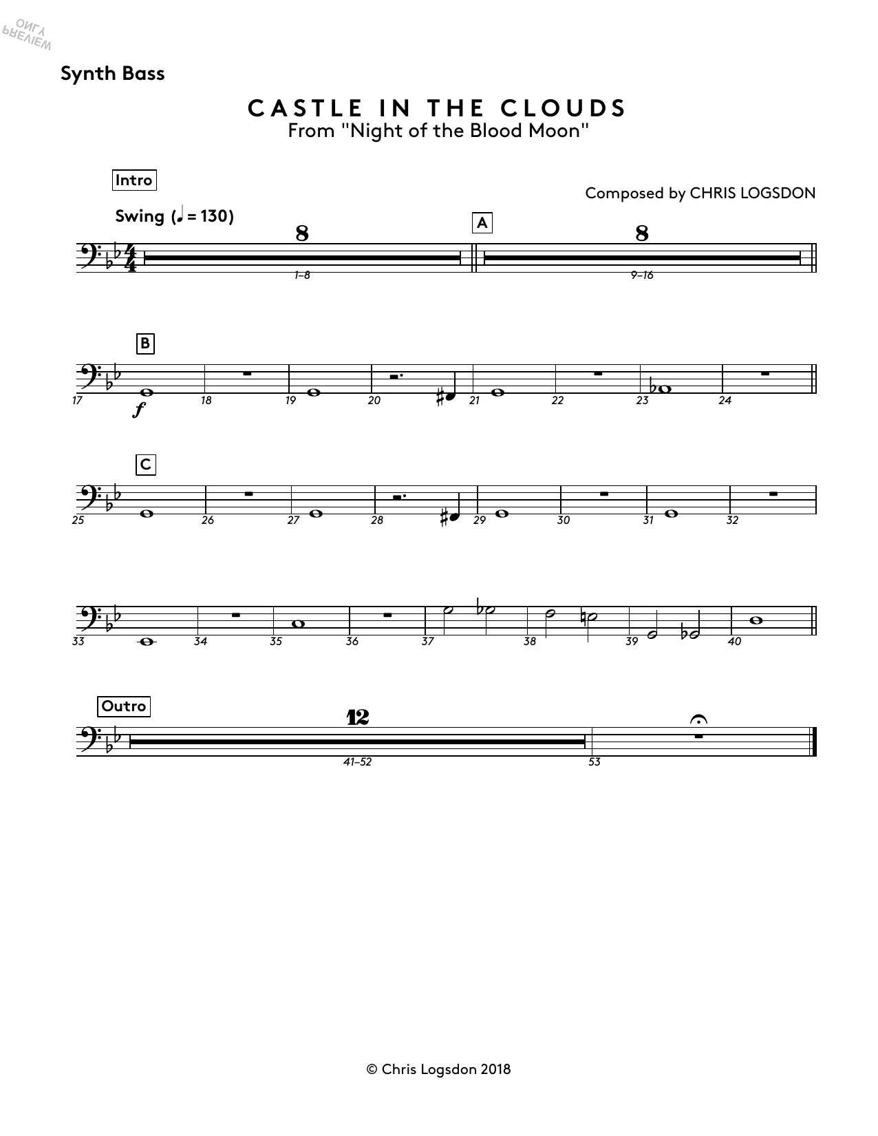 Chris Logsdon Castle In The Clouds (from Night of the Blood Moon) - Synth. Bass Sheet Music Notes & Chords for Performance Ensemble - Download or Print PDF