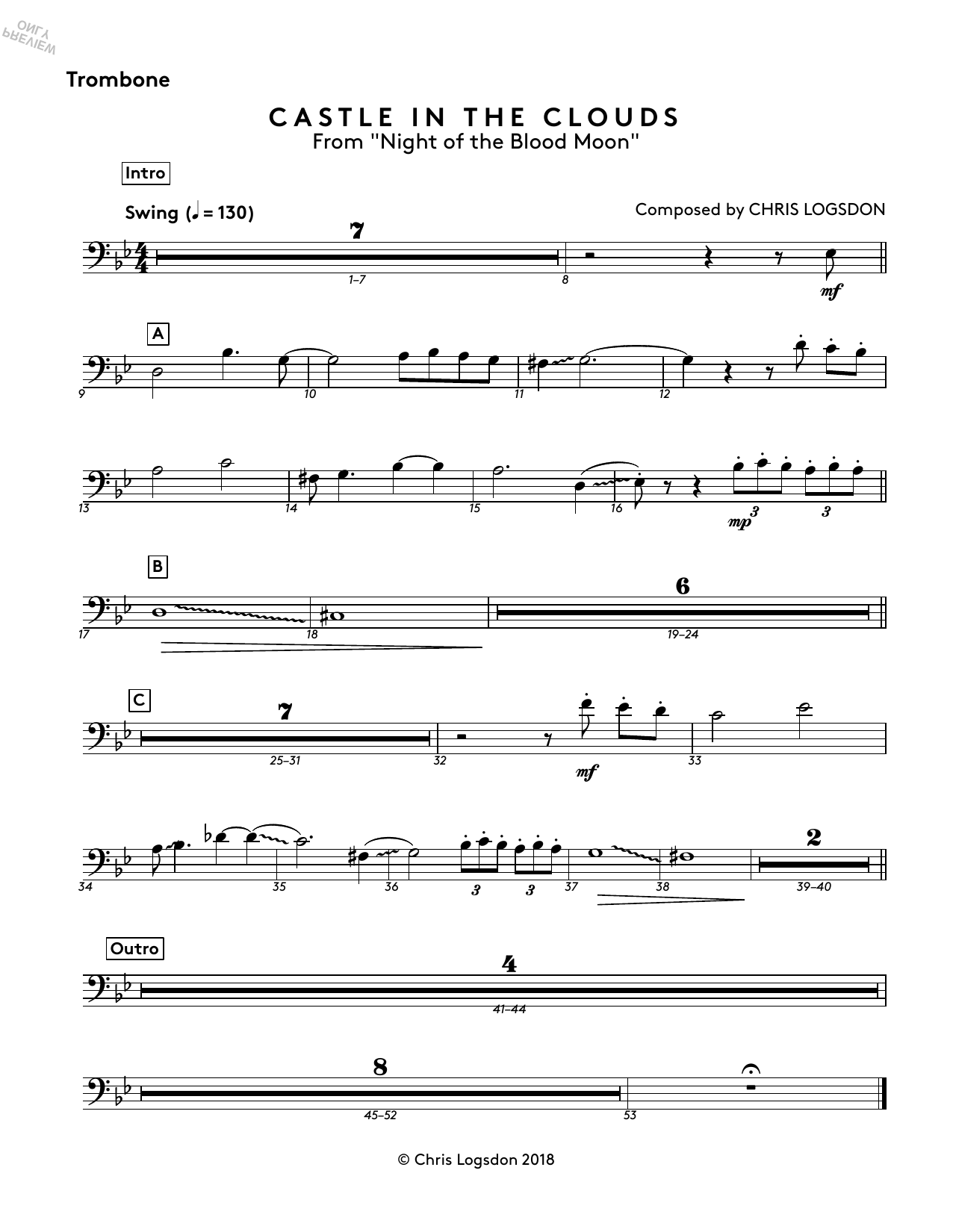 Chris Logsdon Castle In The Clouds (from Night of the Blood Moon) - Trombone Sheet Music Notes & Chords for Performance Ensemble - Download or Print PDF