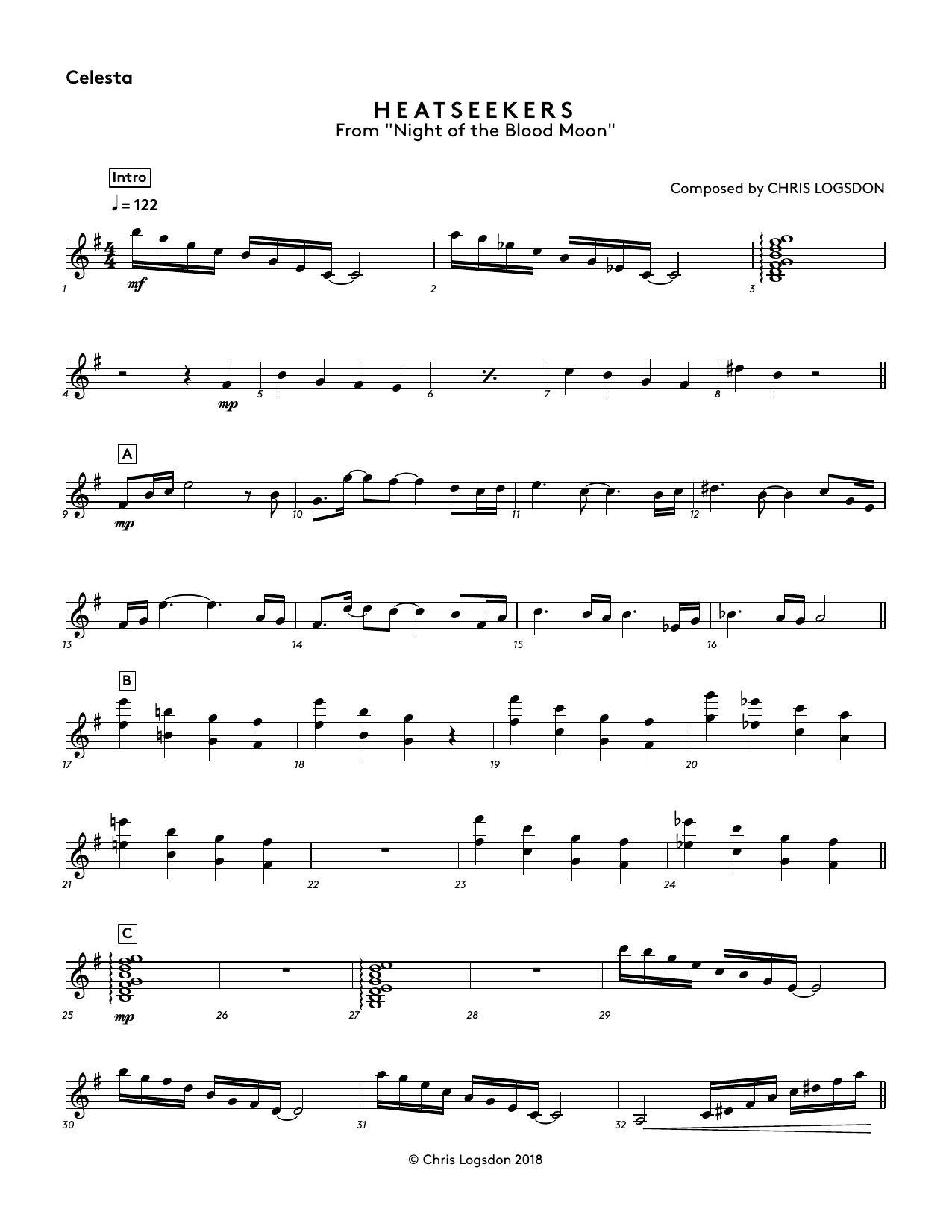 Chris Logsdon Heatseekers (from Night of the Blood Moon) - Celesta Sheet Music Notes & Chords for Performance Ensemble - Download or Print PDF