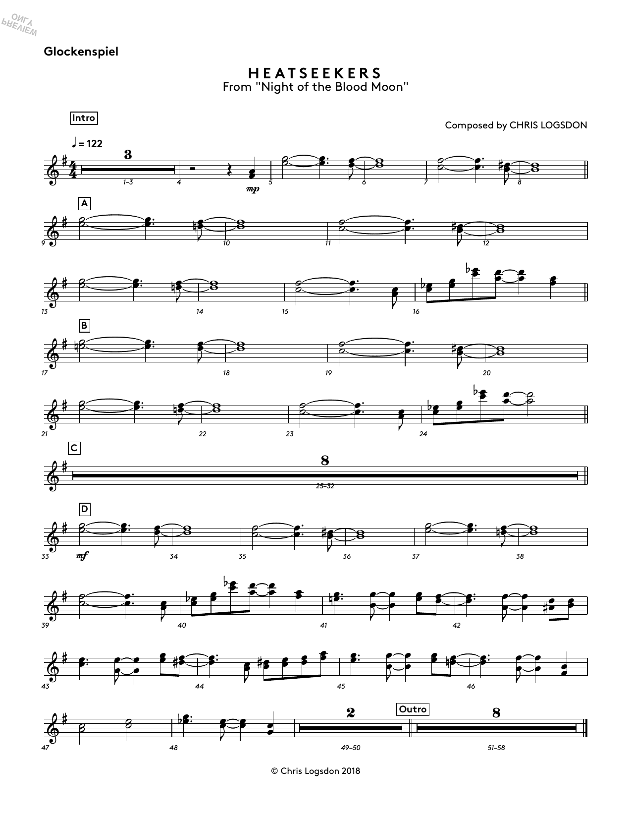 Chris Logsdon Heatseekers (from Night of the Blood Moon) - Glockenspiel Sheet Music Notes & Chords for Performance Ensemble - Download or Print PDF