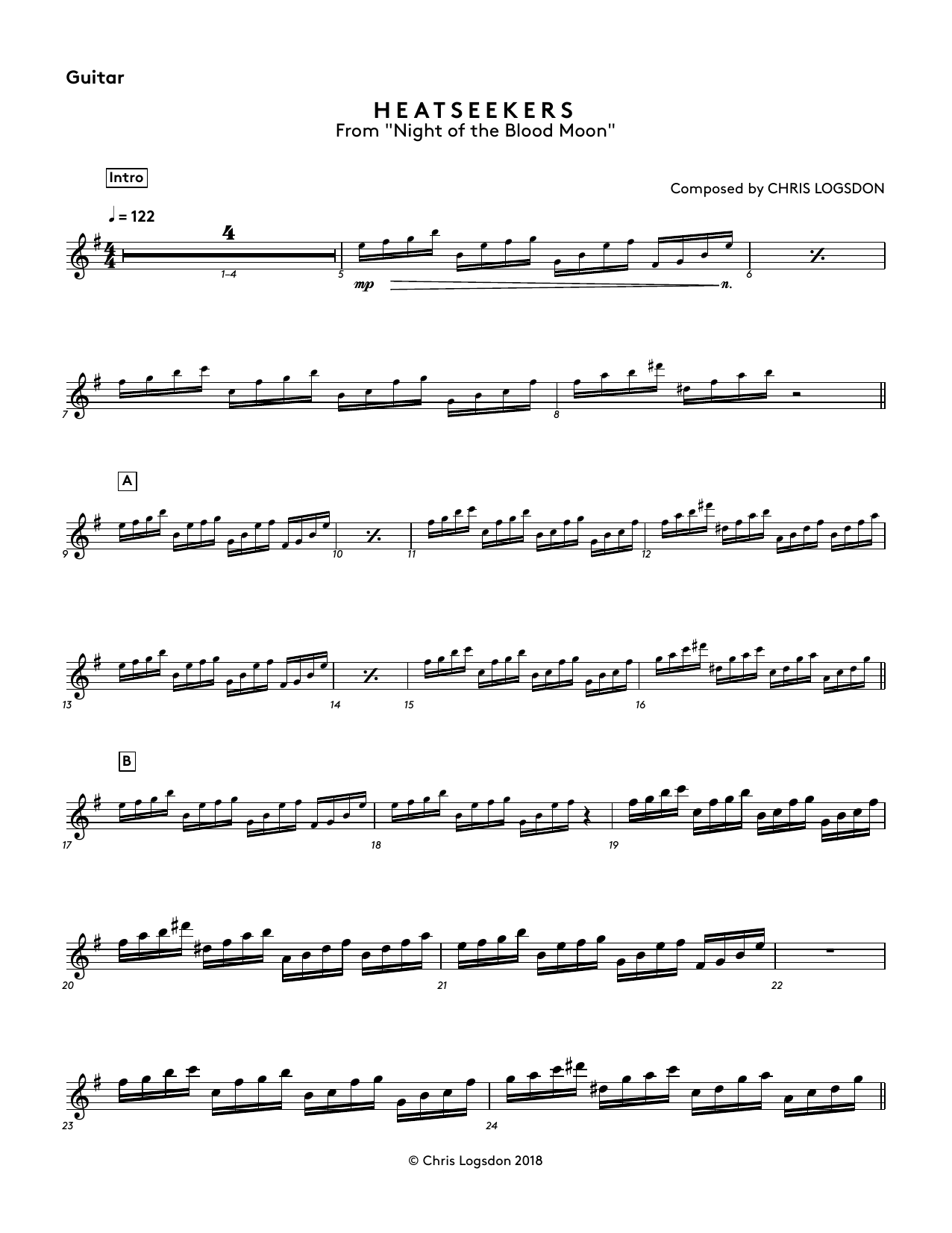 Chris Logsdon Heatseekers (from Night of the Blood Moon) - Guitar Sheet Music Notes & Chords for Performance Ensemble - Download or Print PDF