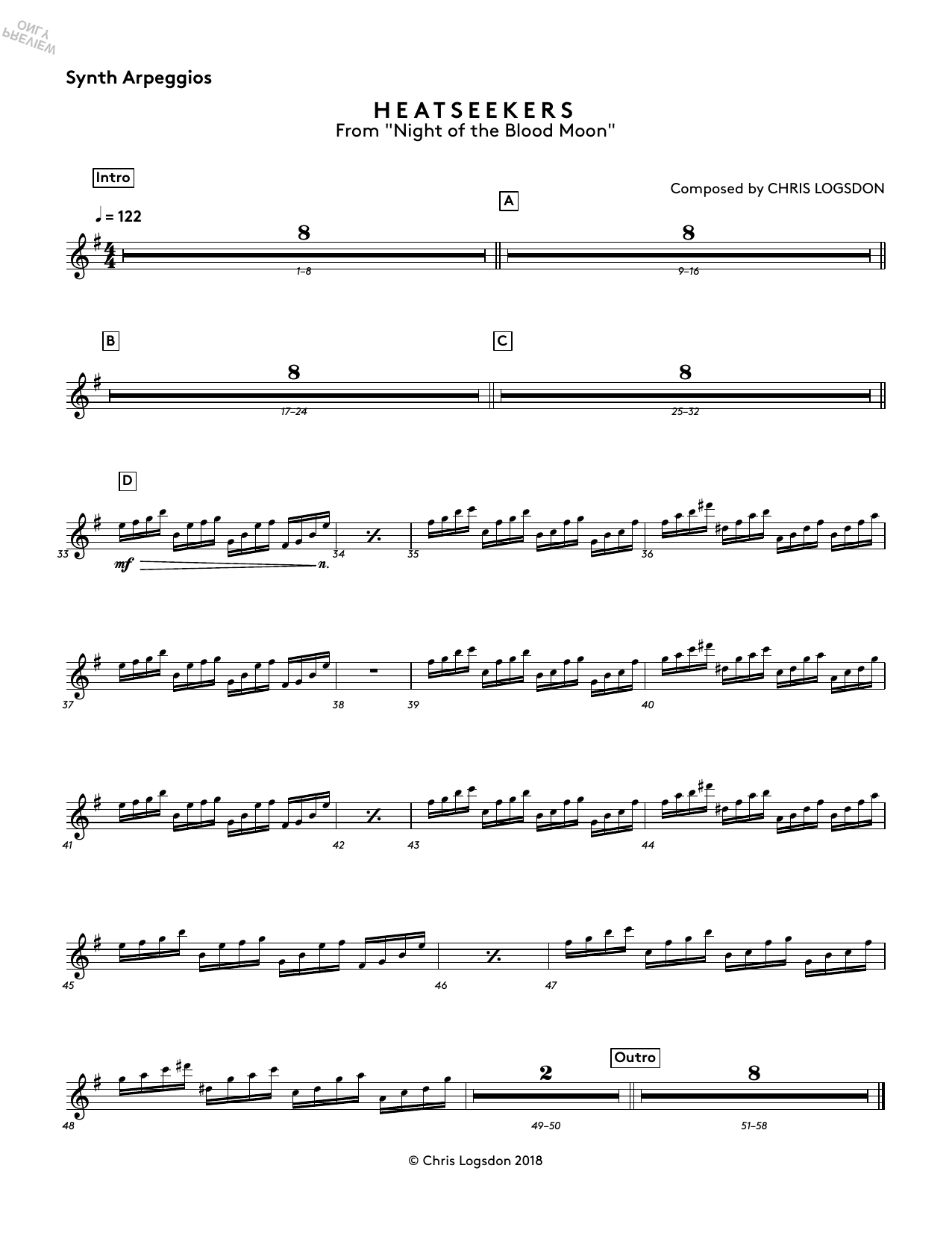 Chris Logsdon Heatseekers (from Night of the Blood Moon) - Synth Arpeggios Sheet Music Notes & Chords for Performance Ensemble - Download or Print PDF