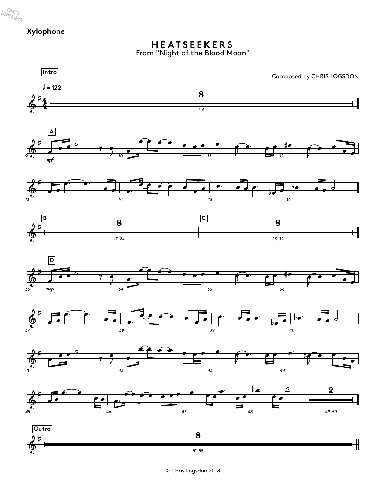 Chris Logsdon Heatseekers (from Night of the Blood Moon) - Xylophone Sheet Music Notes & Chords for Performance Ensemble - Download or Print PDF