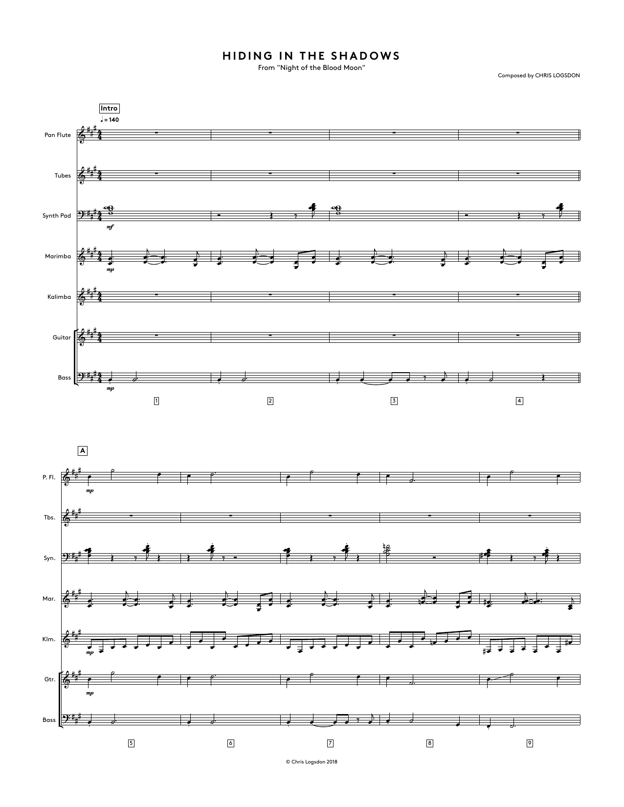 Chris Logsdon Hiding In The Shadows (from Night of the Blood Moon) - Full Score Sheet Music Notes & Chords for Performance Ensemble - Download or Print PDF