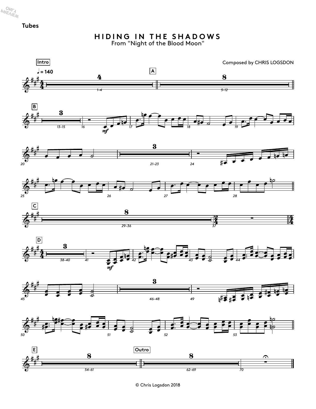 Chris Logsdon Hiding In The Shadows (from Night of the Blood Moon) - Tubes Sheet Music Notes & Chords for Performance Ensemble - Download or Print PDF