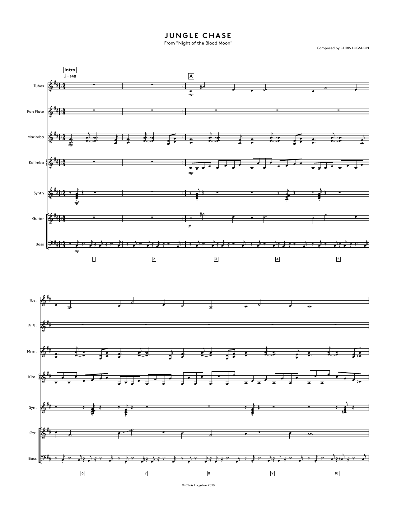 Chris Logsdon Jungle Chase (from Night of the Blood Moon) - Full Score Sheet Music Notes & Chords for Performance Ensemble - Download or Print PDF