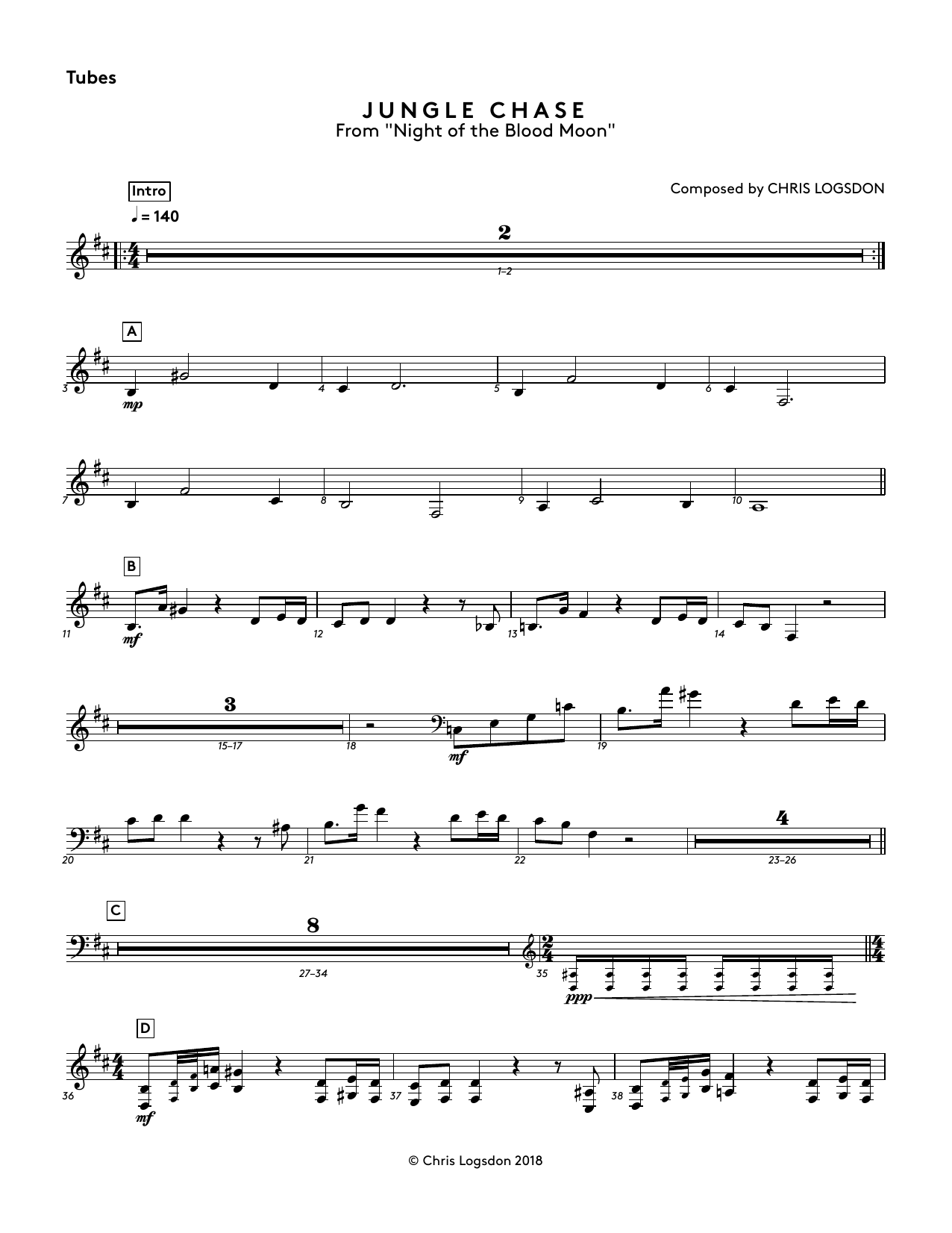 Chris Logsdon Jungle Chase (from Night of the Blood Moon) - Tubes Sheet Music Notes & Chords for Performance Ensemble - Download or Print PDF