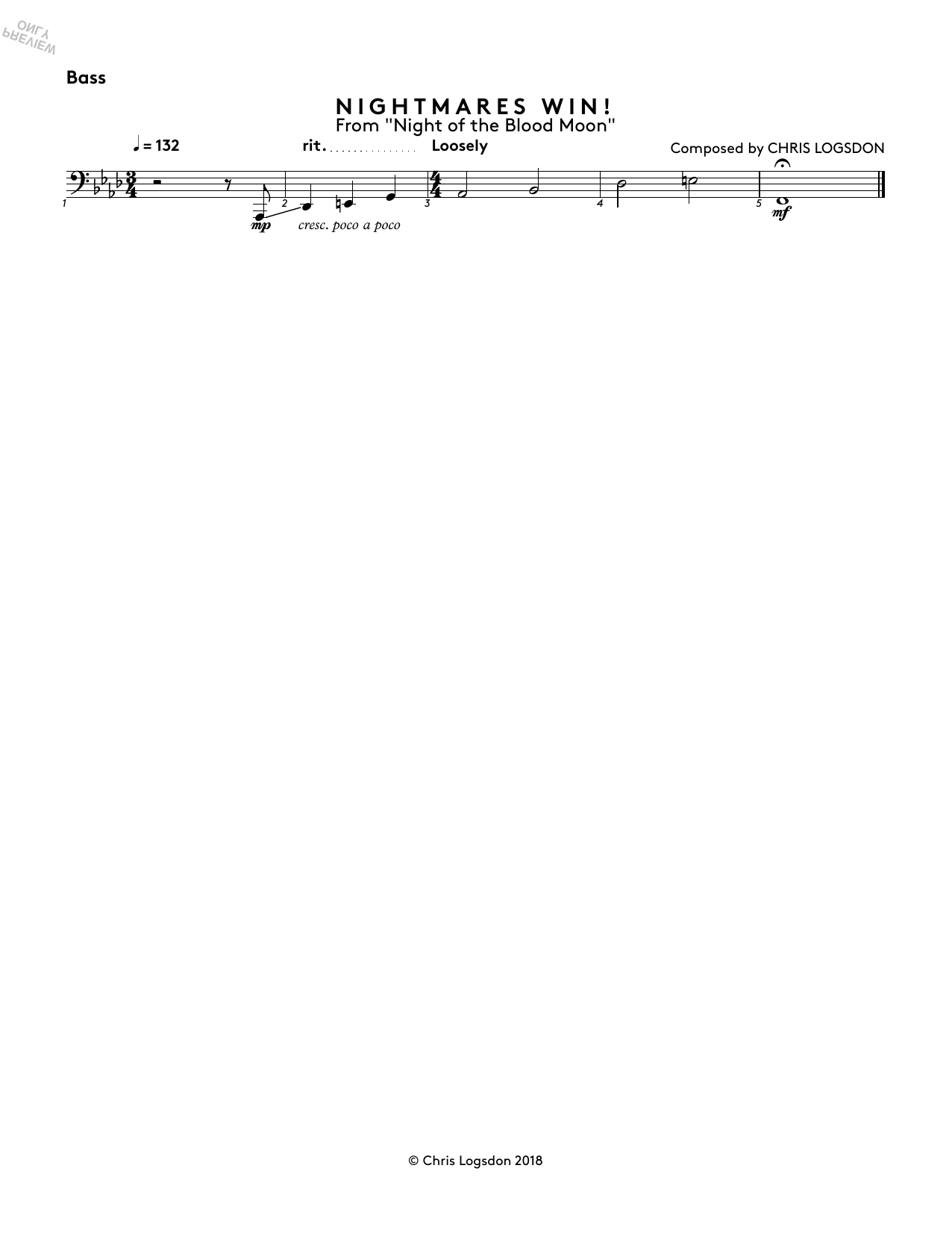 Chris Logsdon Nightmares Win! (from Night of the Blood Moon) - Bass Sheet Music Notes & Chords for Performance Ensemble - Download or Print PDF