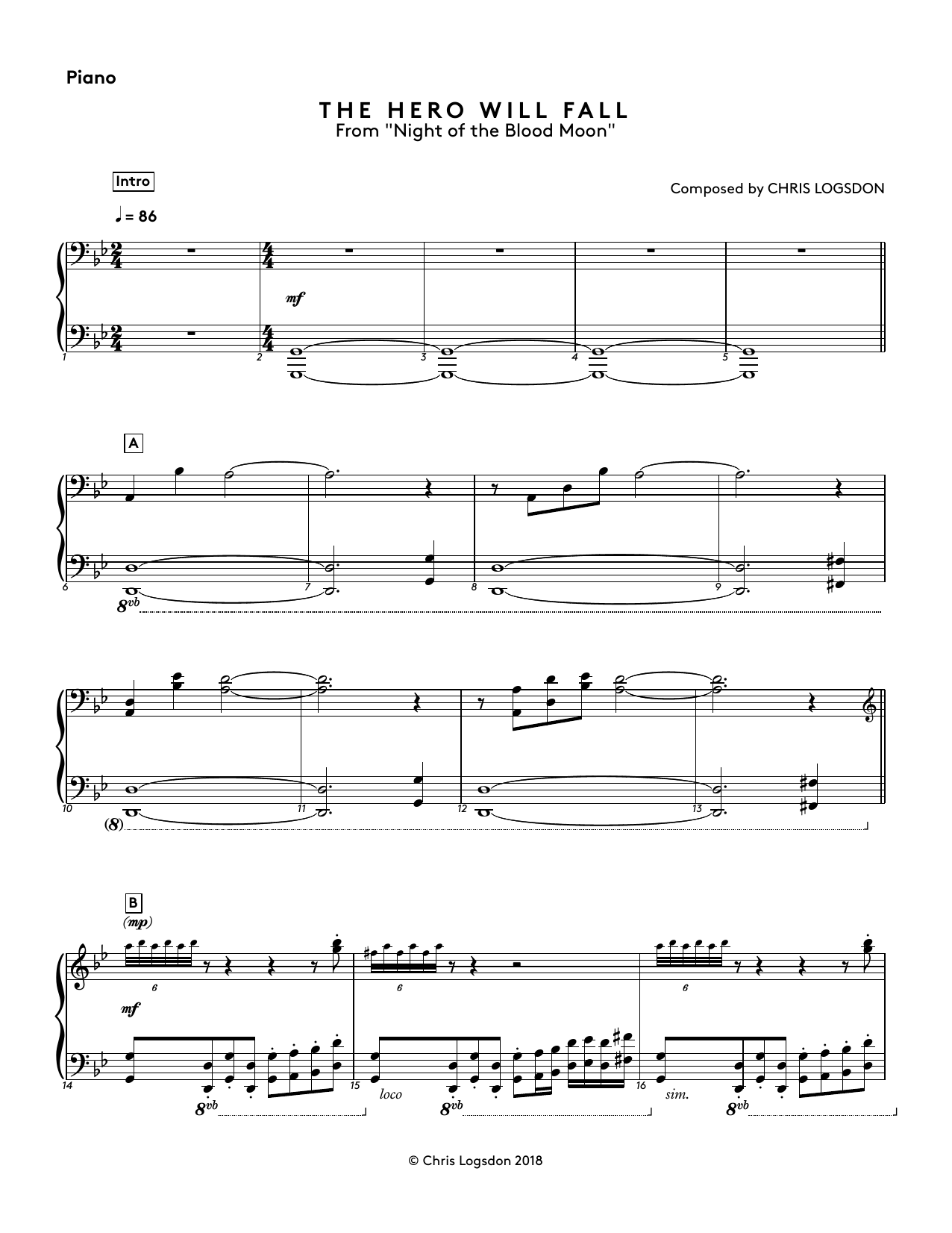 Chris Logsdon The Hero Will Fall (from Night of the Blood Moon) - Piano Sheet Music Notes & Chords for Performance Ensemble - Download or Print PDF