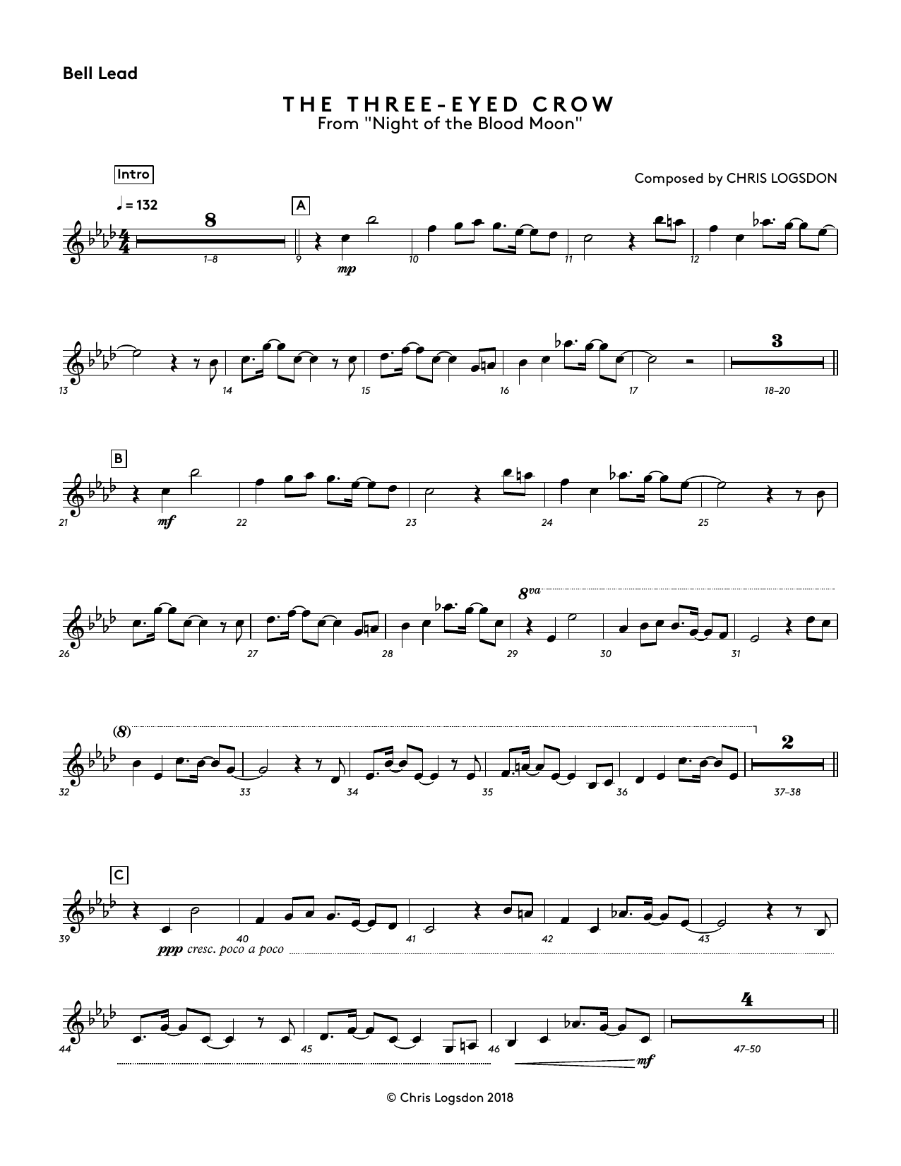 Chris Logsdon The Three-Eyed Crow (from Night of the Blood Moon) - Bell Lead Sheet Music Notes & Chords for Performance Ensemble - Download or Print PDF