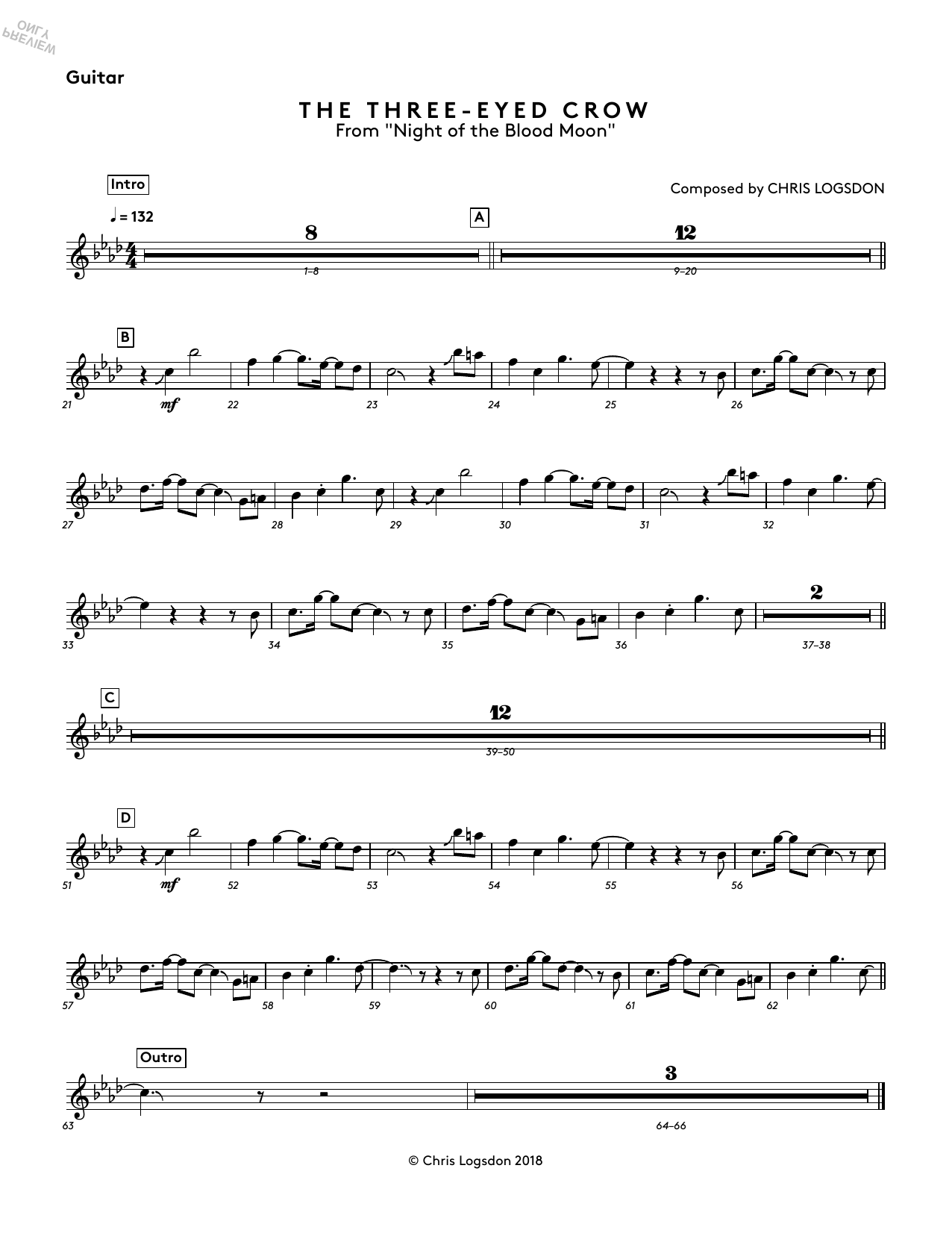 Chris Logsdon The Three-Eyed Crow (from Night of the Blood Moon) - Guitar Sheet Music Notes & Chords for Performance Ensemble - Download or Print PDF