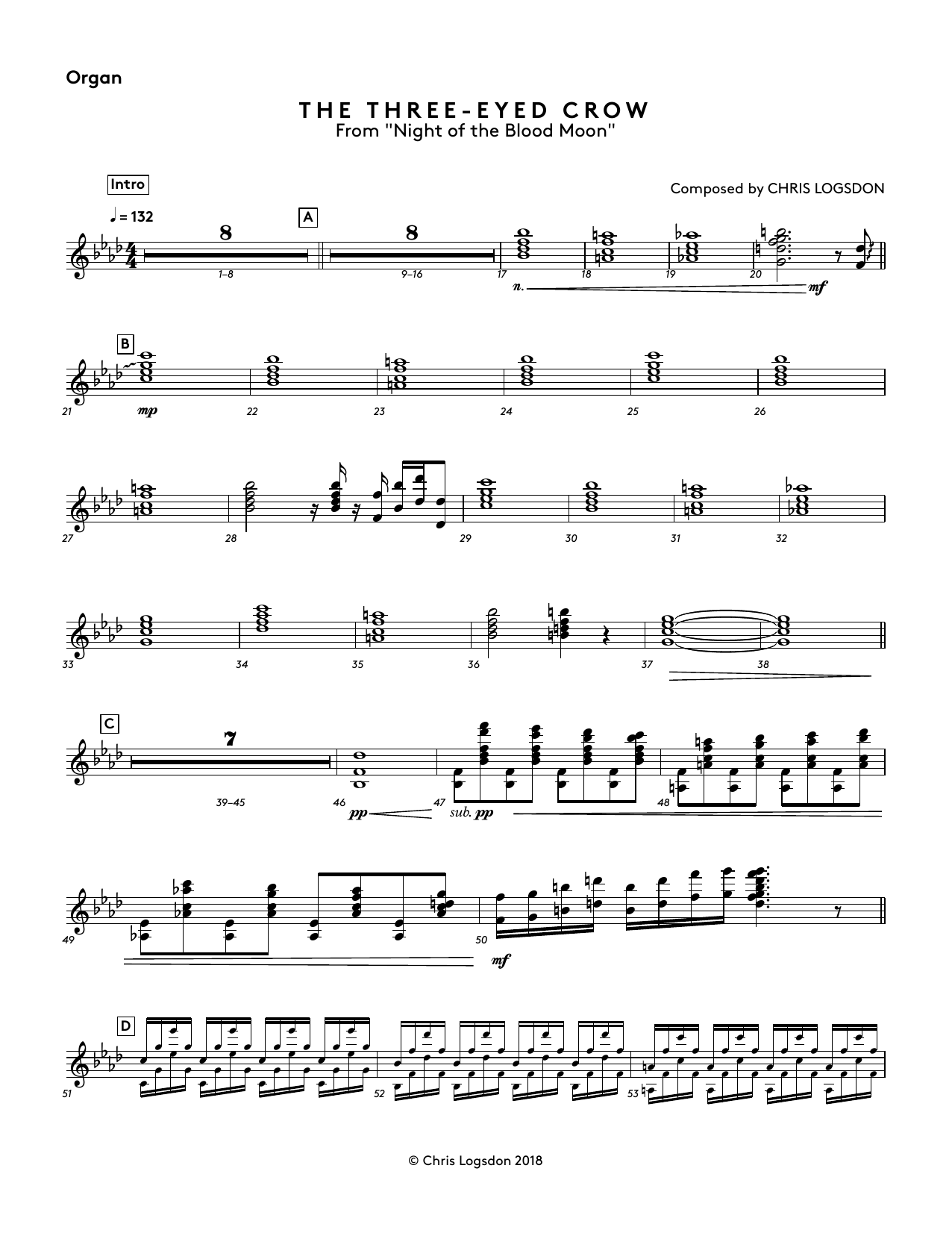 Chris Logsdon The Three-Eyed Crow (from Night of the Blood Moon) - Organ Sheet Music Notes & Chords for Performance Ensemble - Download or Print PDF