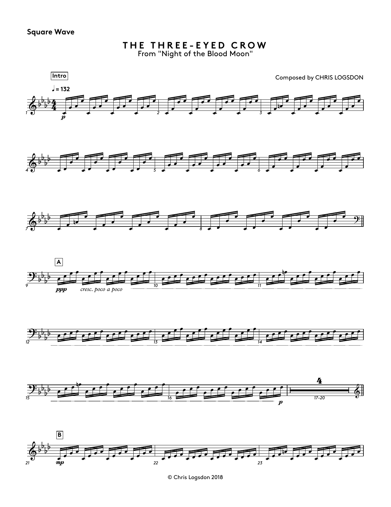 Chris Logsdon The Three-Eyed Crow (from Night of the Blood Moon) - Square Wave Sheet Music Notes & Chords for Performance Ensemble - Download or Print PDF