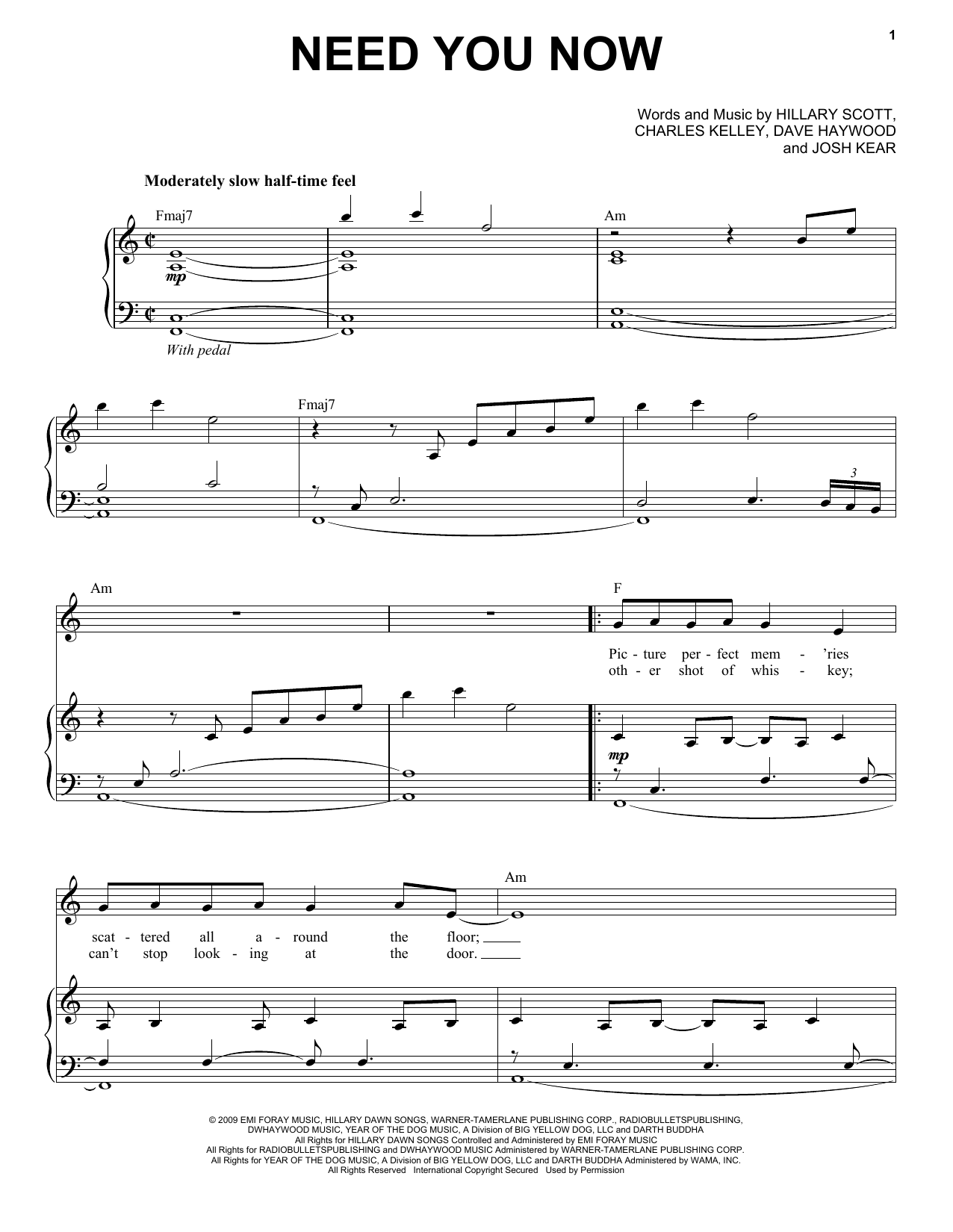 Chris Mann Need You Now Sheet Music Notes & Chords for Piano & Vocal - Download or Print PDF