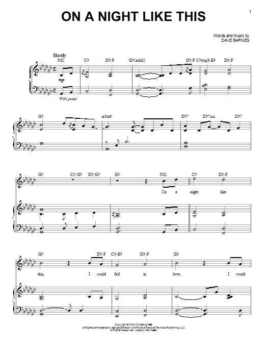 Chris Mann On A Night Like This Sheet Music Notes & Chords for Piano & Vocal - Download or Print PDF