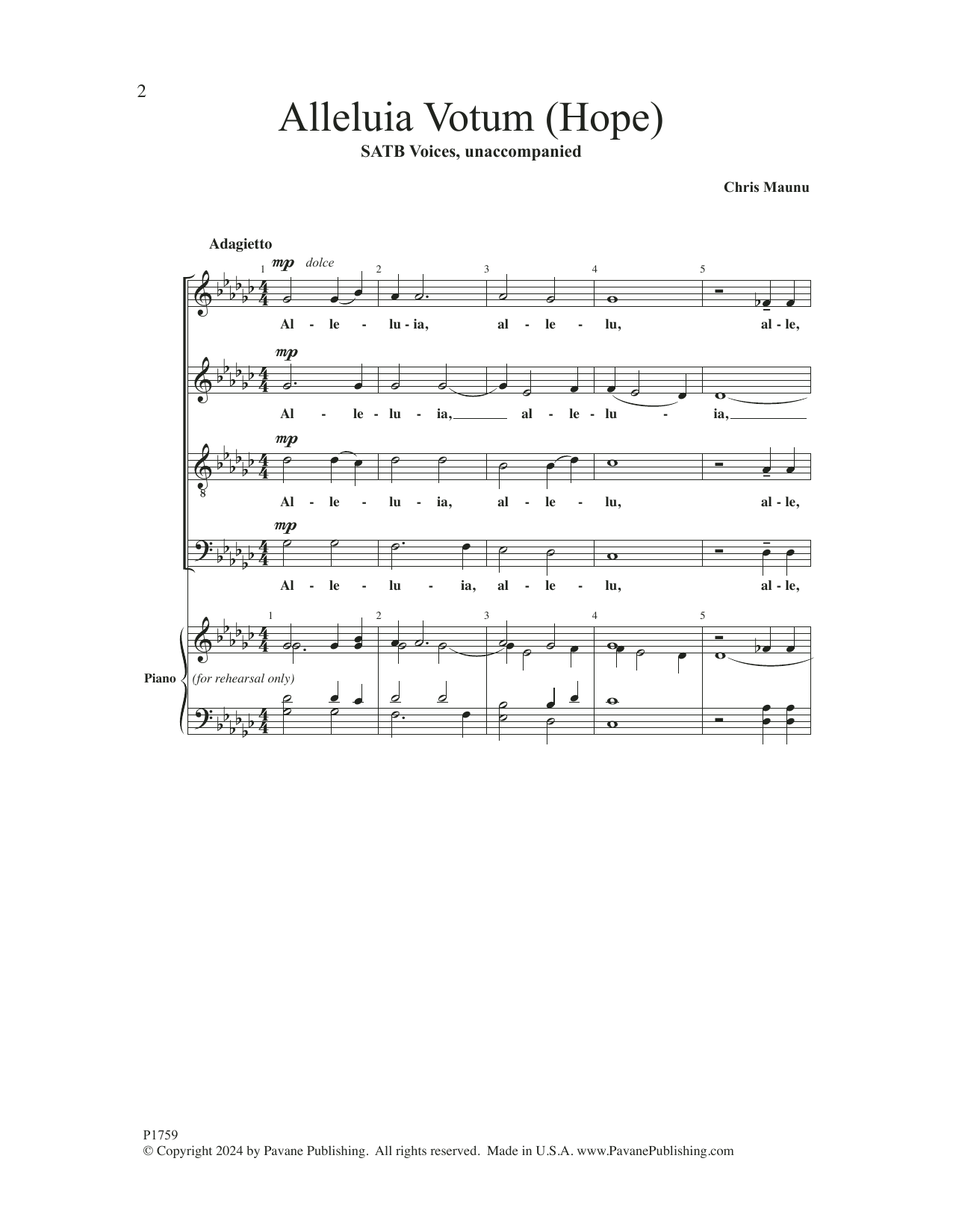 Chris Maunu Alleluia Votum Sheet Music Notes & Chords for Choir - Download or Print PDF