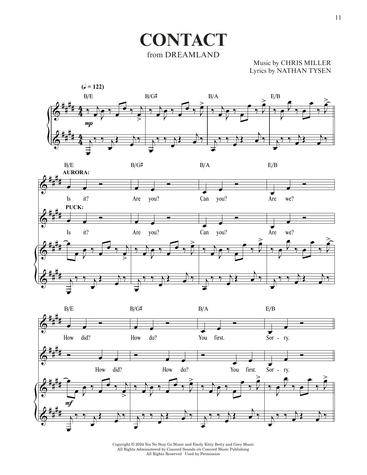 Chris Miller & Nathan Tysen Contact (from Dreamland) Sheet Music Notes & Chords for Piano & Vocal - Download or Print PDF