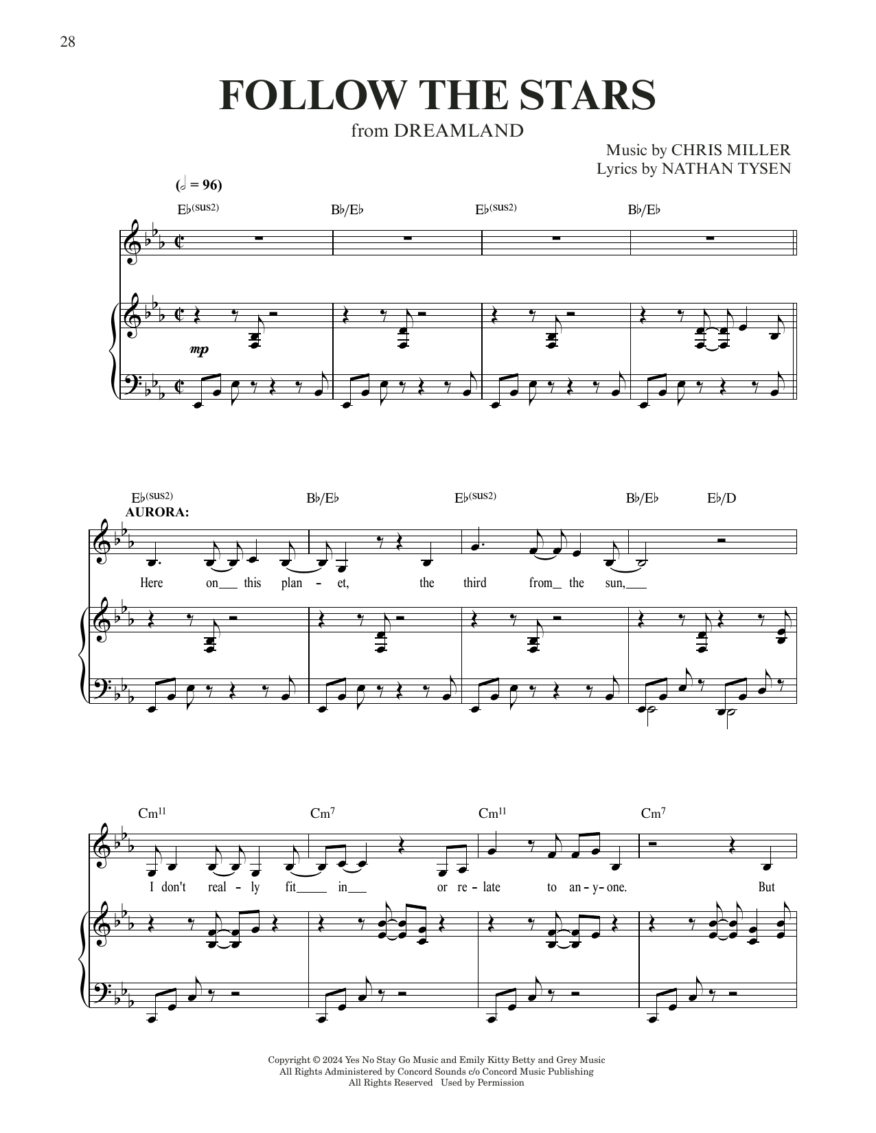 Chris Miller & Nathan Tysen Follow The Stars (from Dreamland) Sheet Music Notes & Chords for Piano & Vocal - Download or Print PDF