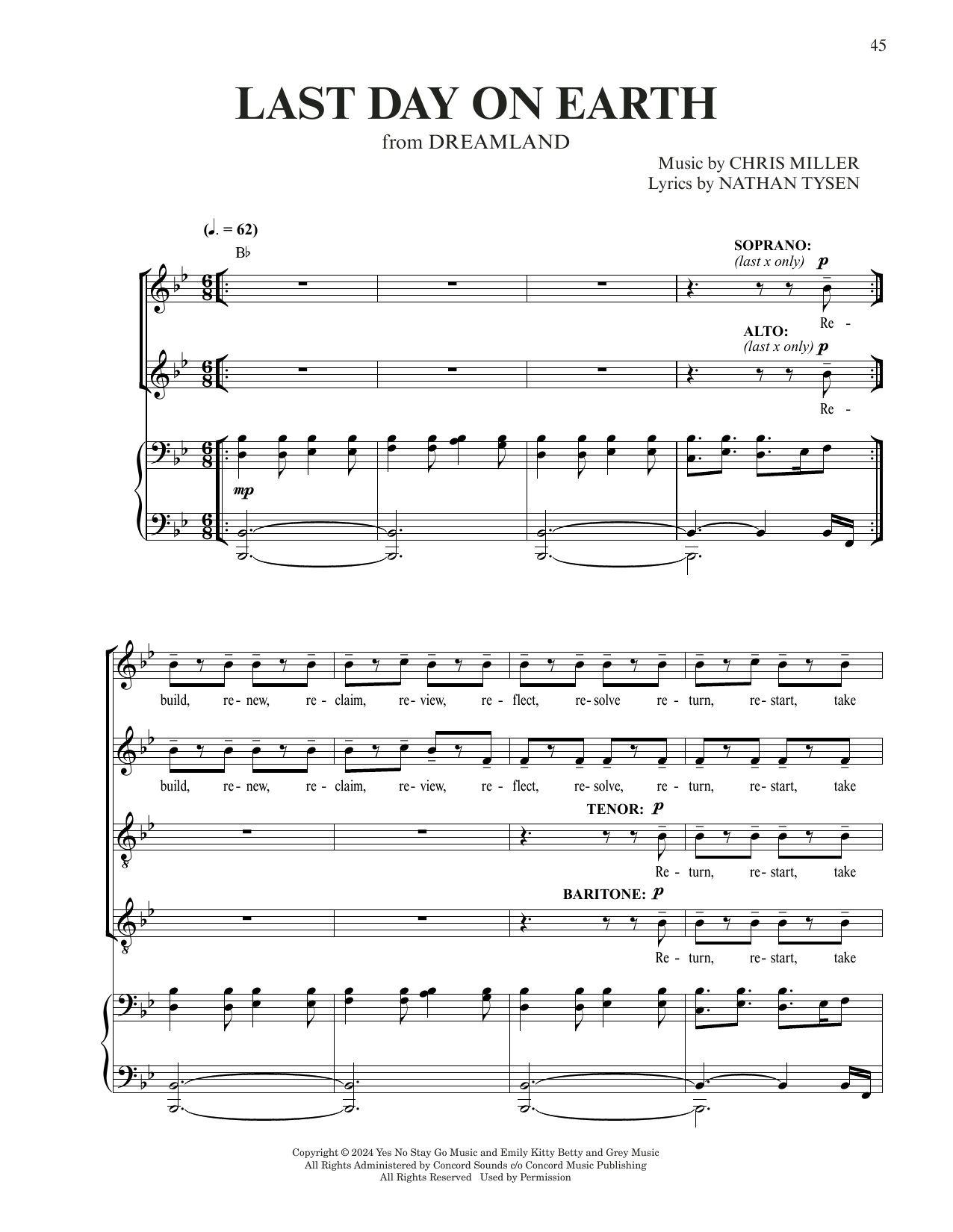 Chris Miller & Nathan Tysen Last Day On Earth (from Dreamland) Sheet Music Notes & Chords for Piano & Vocal - Download or Print PDF