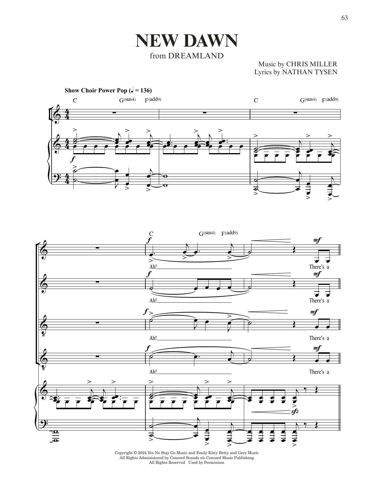 Chris Miller & Nathan Tysen New Dawn (from Dreamland) Sheet Music Notes & Chords for Piano & Vocal - Download or Print PDF