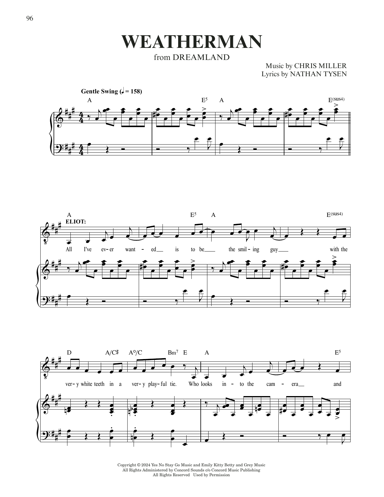 Chris Miller & Nathan Tysen Weatherman (from Dreamland) Sheet Music Notes & Chords for Piano & Vocal - Download or Print PDF