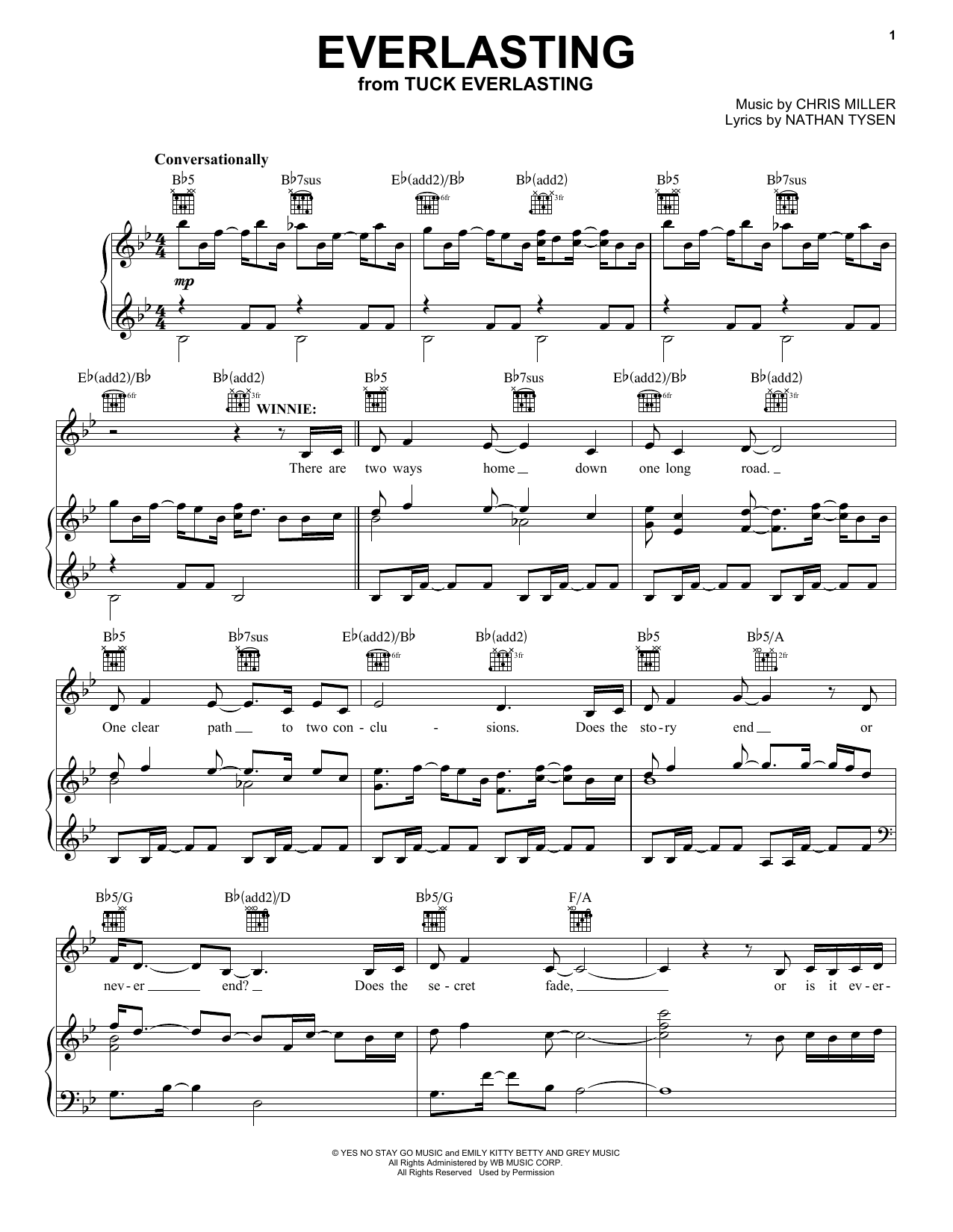 Chris Miller and Nathan Tysen Everlasting (from Tuck Everlasting) Sheet Music Notes & Chords for Piano, Vocal & Guitar (Right-Hand Melody) - Download or Print PDF