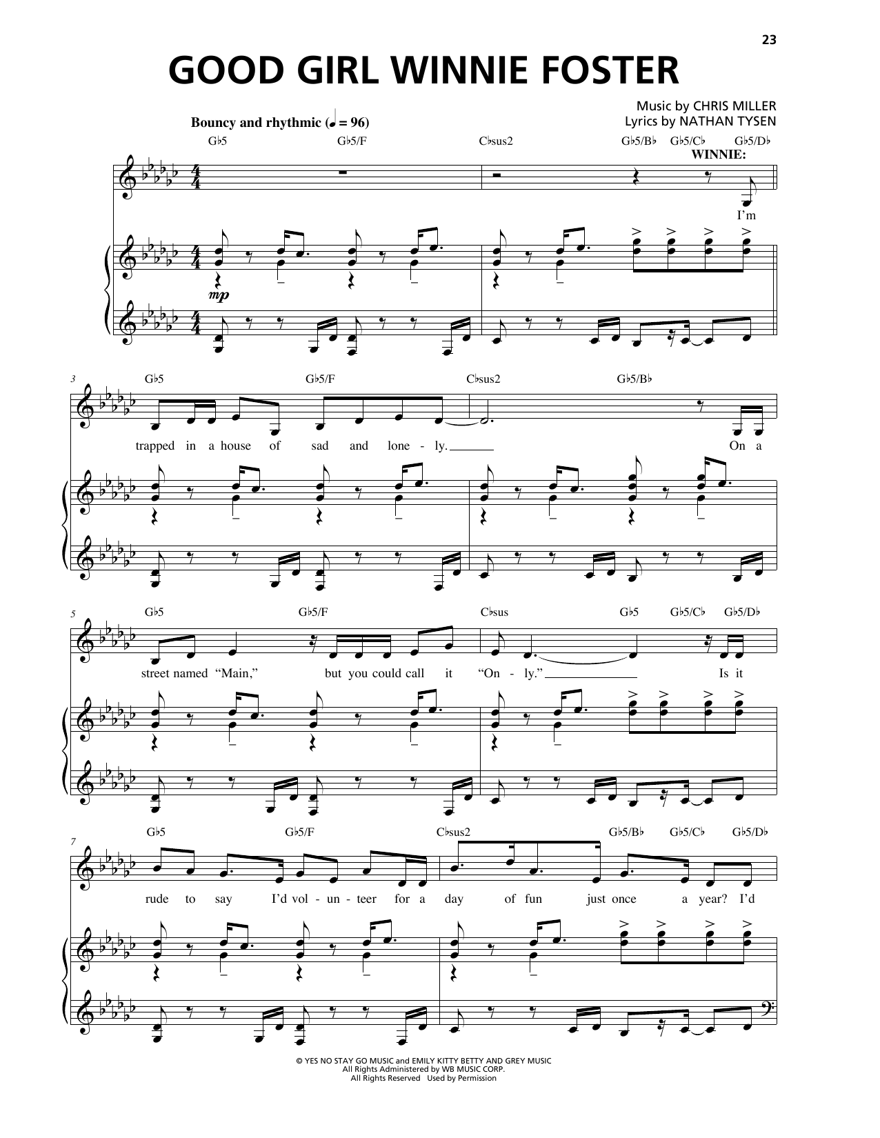 Chris Miller Good Girl Winnie Foster Sheet Music Notes & Chords for Piano & Vocal - Download or Print PDF