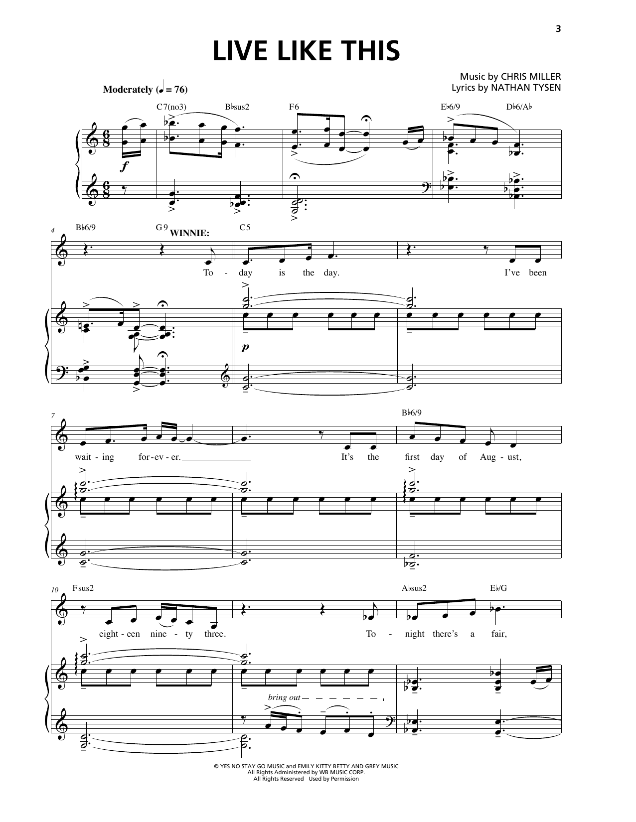 Chris Miller Live Like This Sheet Music Notes & Chords for Piano & Vocal - Download or Print PDF