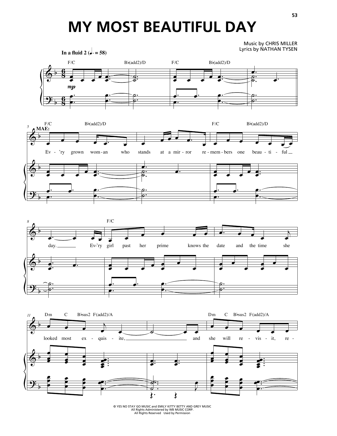 Chris Miller My Most Beautiful Day Sheet Music Notes & Chords for Piano & Vocal - Download or Print PDF