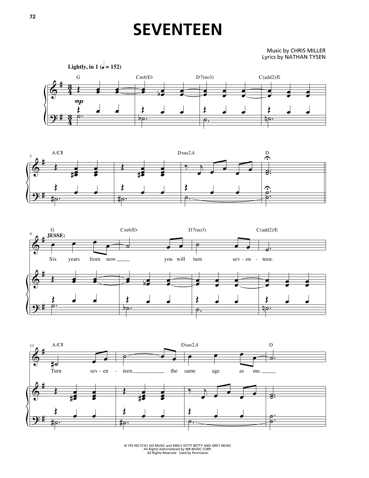 Chris Miller Seventeen Sheet Music Notes & Chords for Piano & Vocal - Download or Print PDF