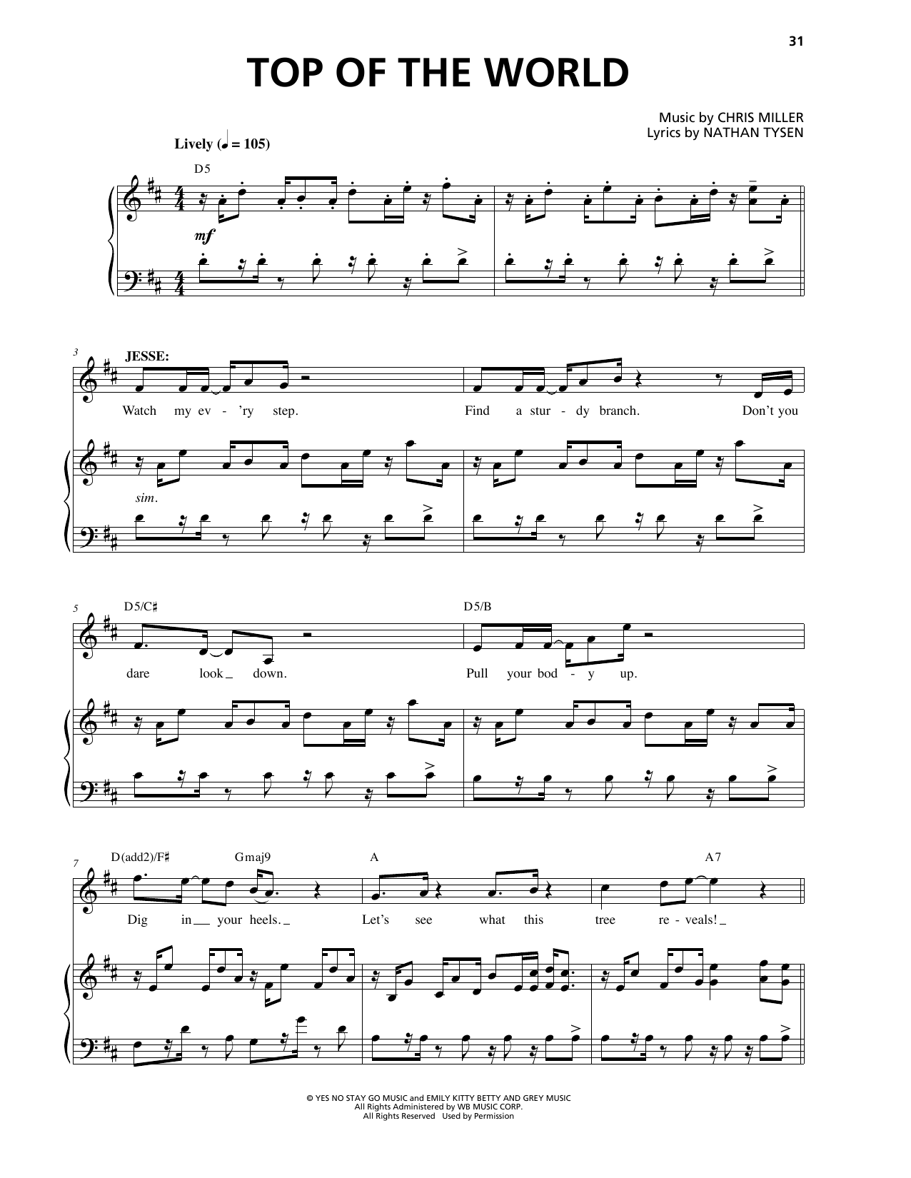 Chris Miller Top Of The World Sheet Music Notes & Chords for Piano & Vocal - Download or Print PDF