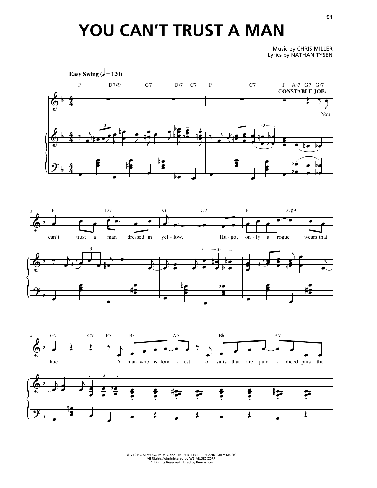 Chris Miller You Can't Trust A Man Sheet Music Notes & Chords for Piano & Vocal - Download or Print PDF