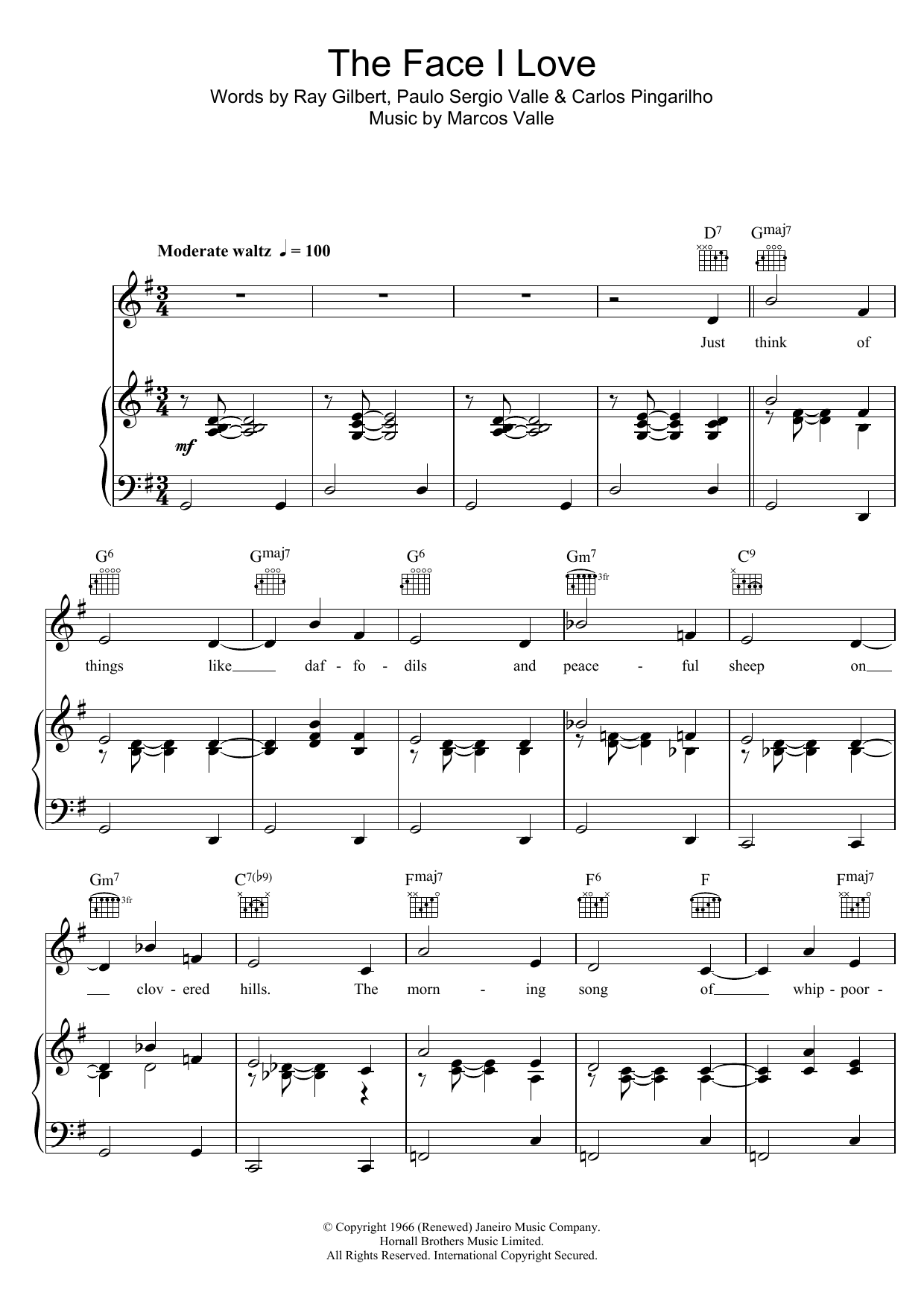 Chris Montez The Face I Love Sheet Music Notes & Chords for Piano, Vocal & Guitar (Right-Hand Melody) - Download or Print PDF