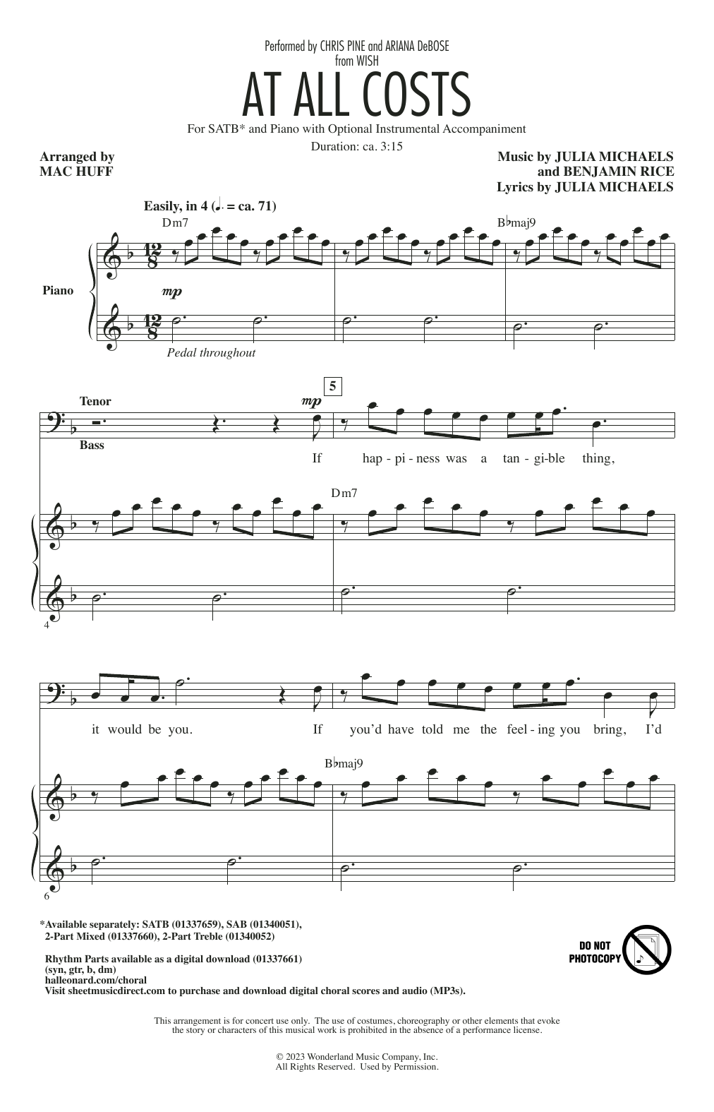 Chris Pine and Ariana DeBose At All Costs (from Wish) (arr. Mac Huff) Sheet Music Notes & Chords for SATB Choir - Download or Print PDF