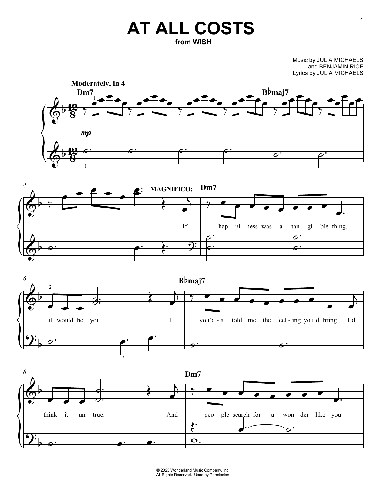 Chris Pine and Ariana DeBose At All Costs (from Wish) Sheet Music Notes & Chords for Easy Piano - Download or Print PDF