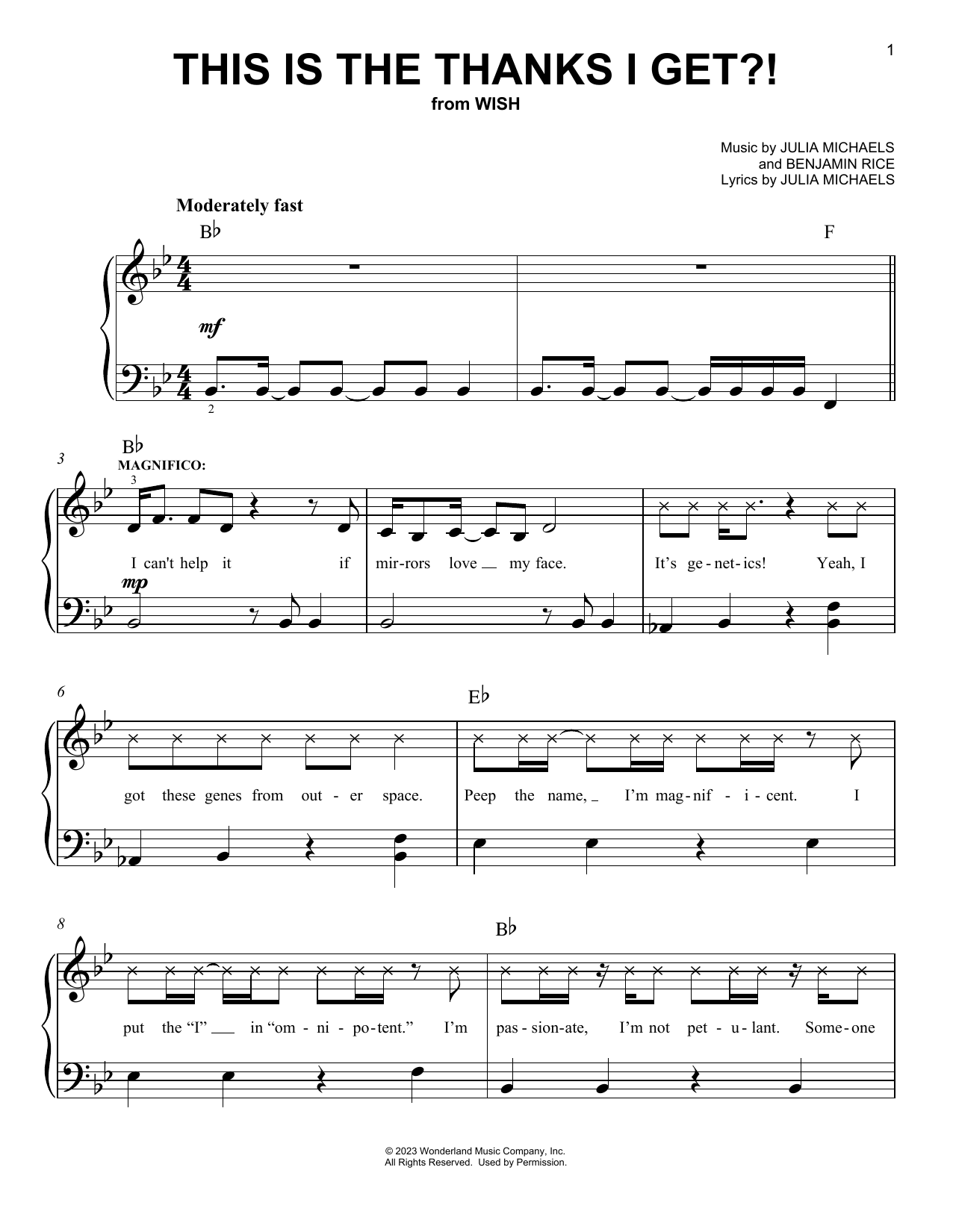 Chris Pine This Is The Thanks I Get?! (from Wish) Sheet Music Notes & Chords for Piano, Vocal & Guitar Chords (Right-Hand Melody) - Download or Print PDF