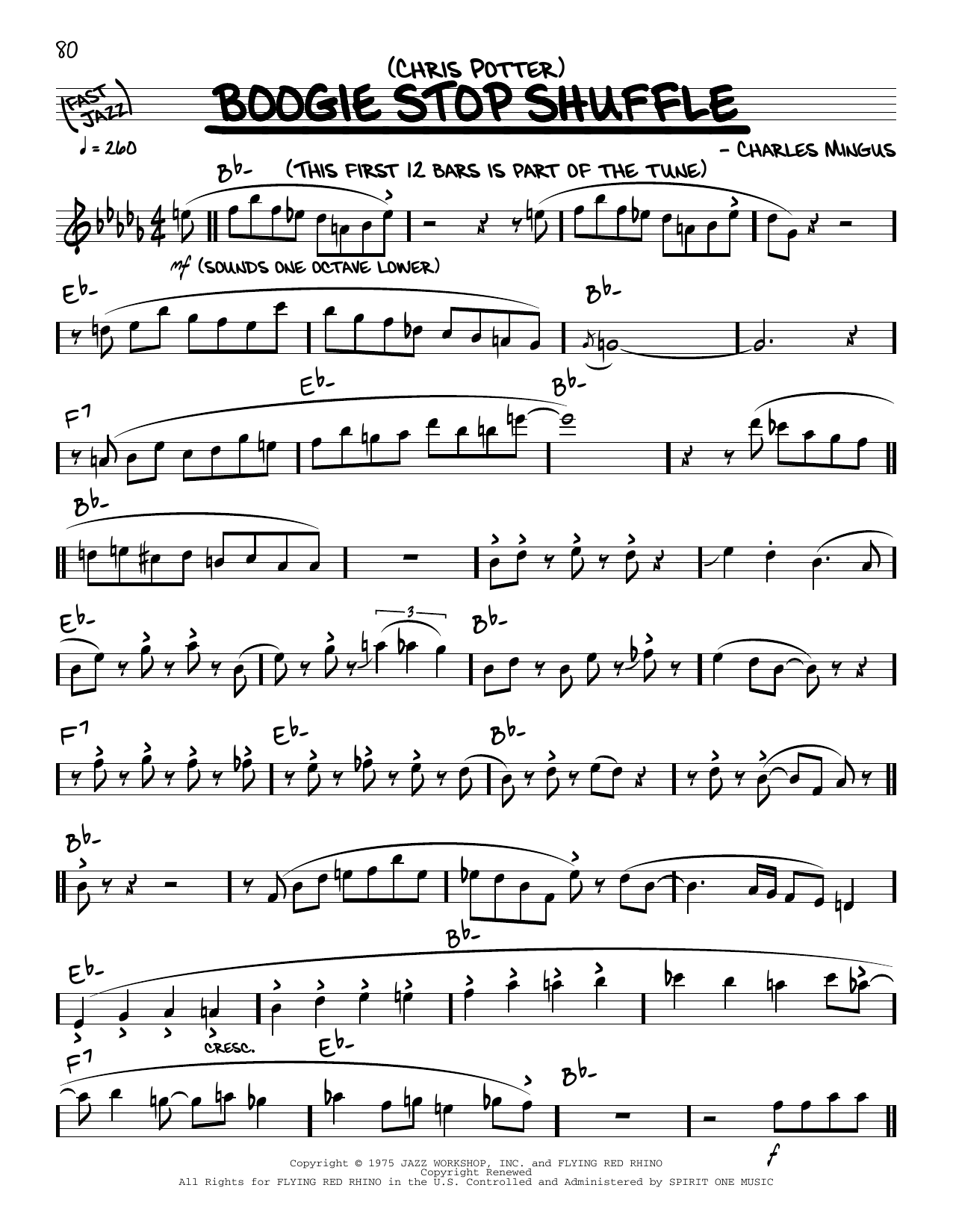Chris Potter Boogie Stop Shuffle (solo only) Sheet Music Notes & Chords for Real Book – Melody & Chords - Download or Print PDF