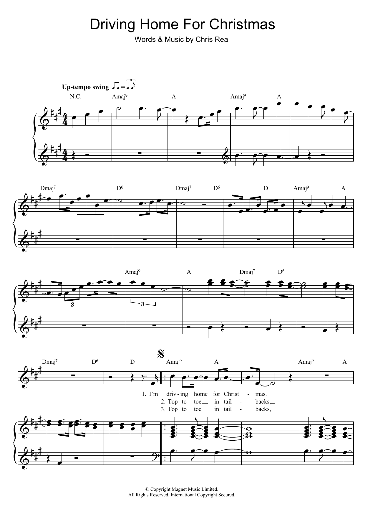 Chris Rea Driving Home For Christmas Sheet Music Notes & Chords for Lyrics & Chords - Download or Print PDF