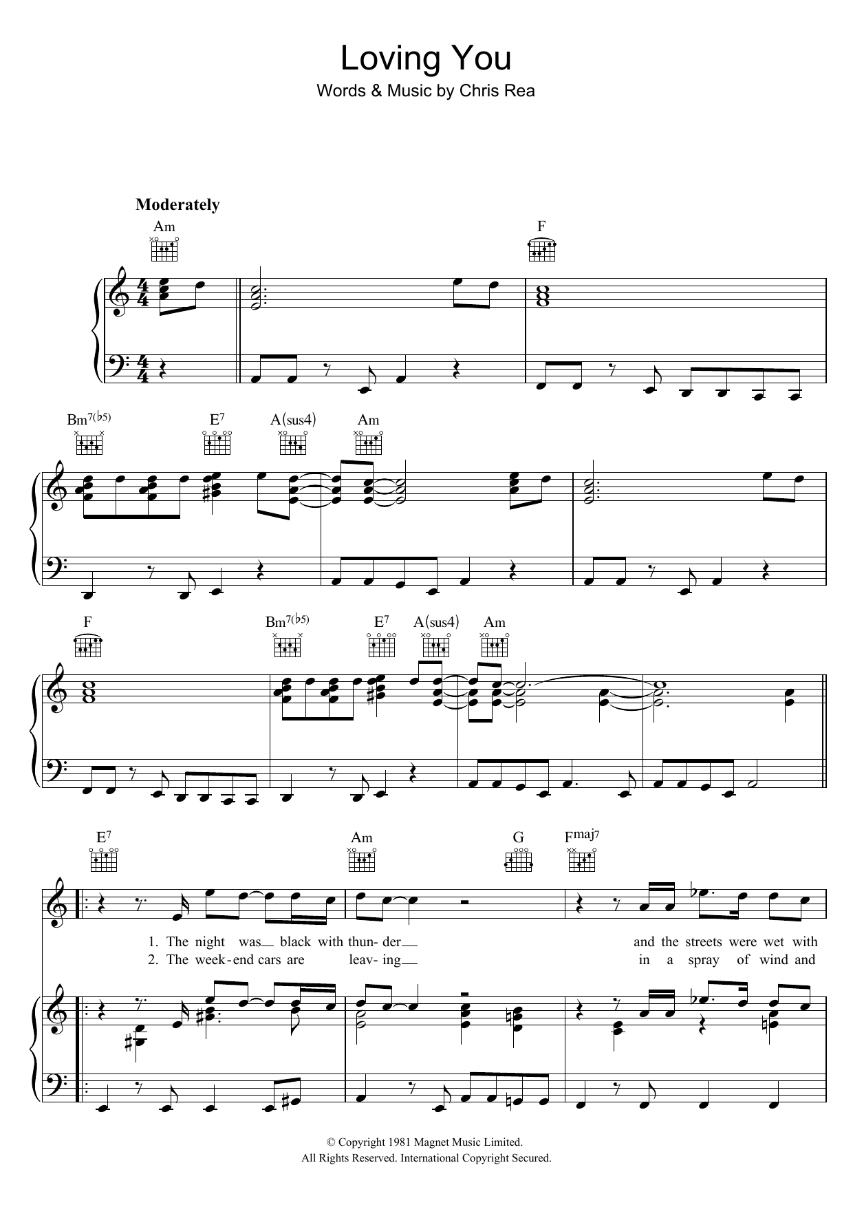 Chris Rea Loving You Sheet Music Notes & Chords for Piano, Vocal & Guitar (Right-Hand Melody) - Download or Print PDF